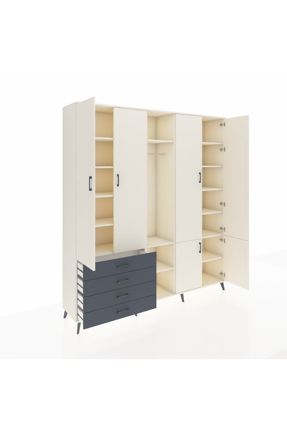 Hyperion Dolap 14 Raflı 4 Çekmeceli Tek Askılı 220x44x243 - S553M048V05B