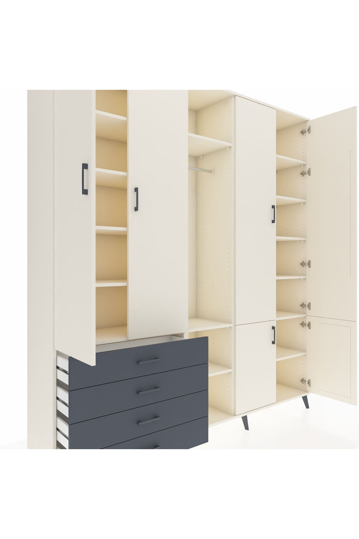 Hyperion Dolap 14 Raflı 4 Çekmeceli Tek Askılı 220x44x243 - S553M048V05B