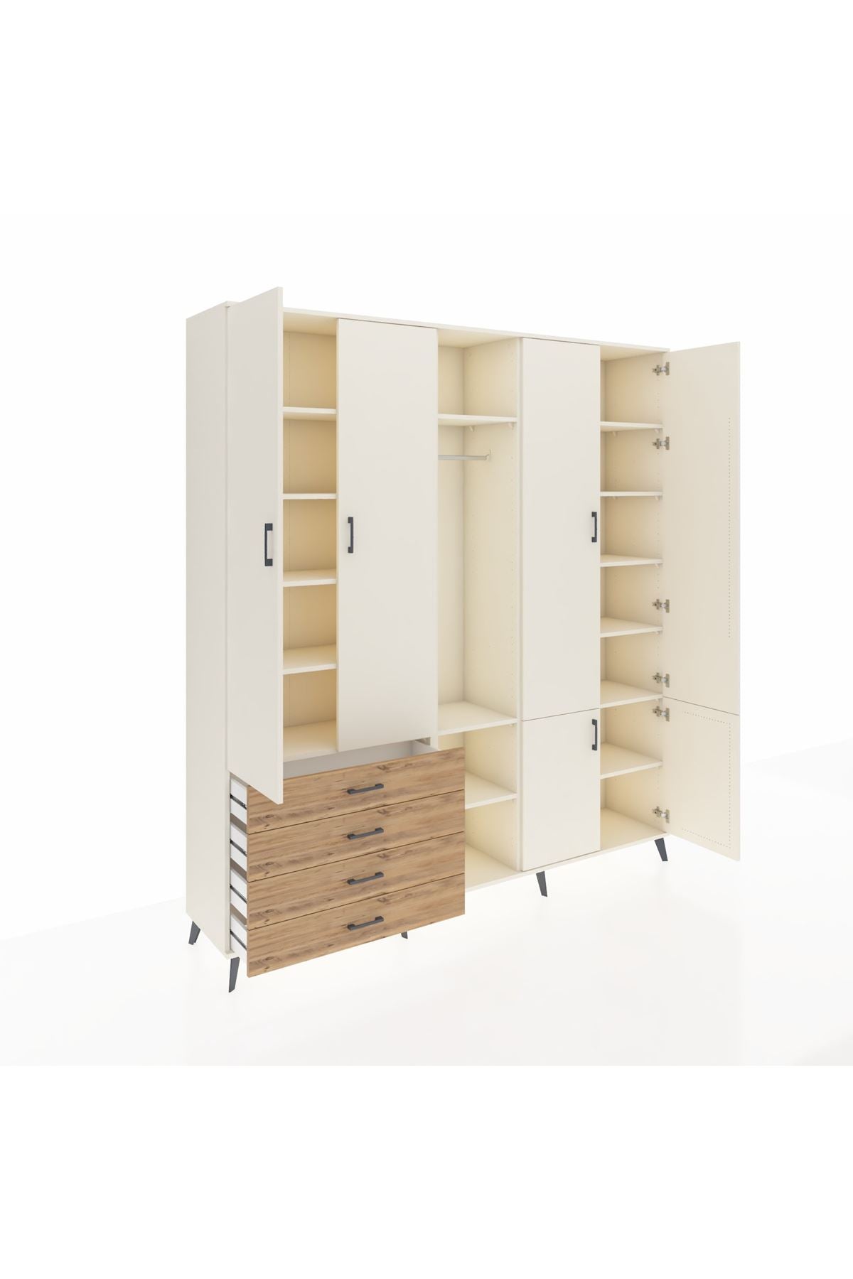 Hyperion Dolap 14 Raflı 4 Çekmeceli Tek Askılı 220x44x243 - S553M048V06B