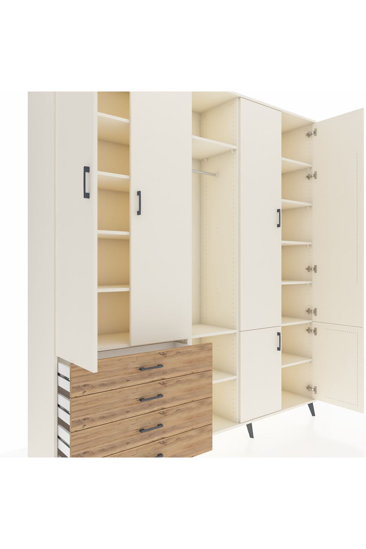 Hyperion Dolap 14 Raflı 4 Çekmeceli Tek Askılı 220x44x243 - S553M048V06B