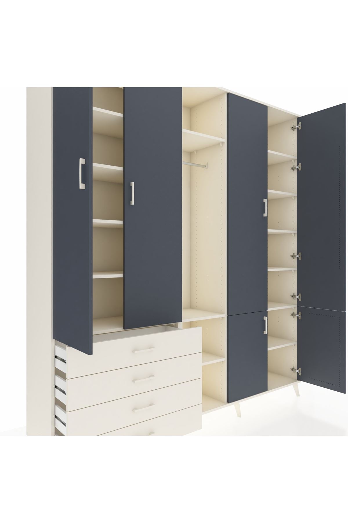 Hyperion Dolap 14 Raflı 4 Çekmeceli Tek Askılı 220x44x243 - S553M048V07B