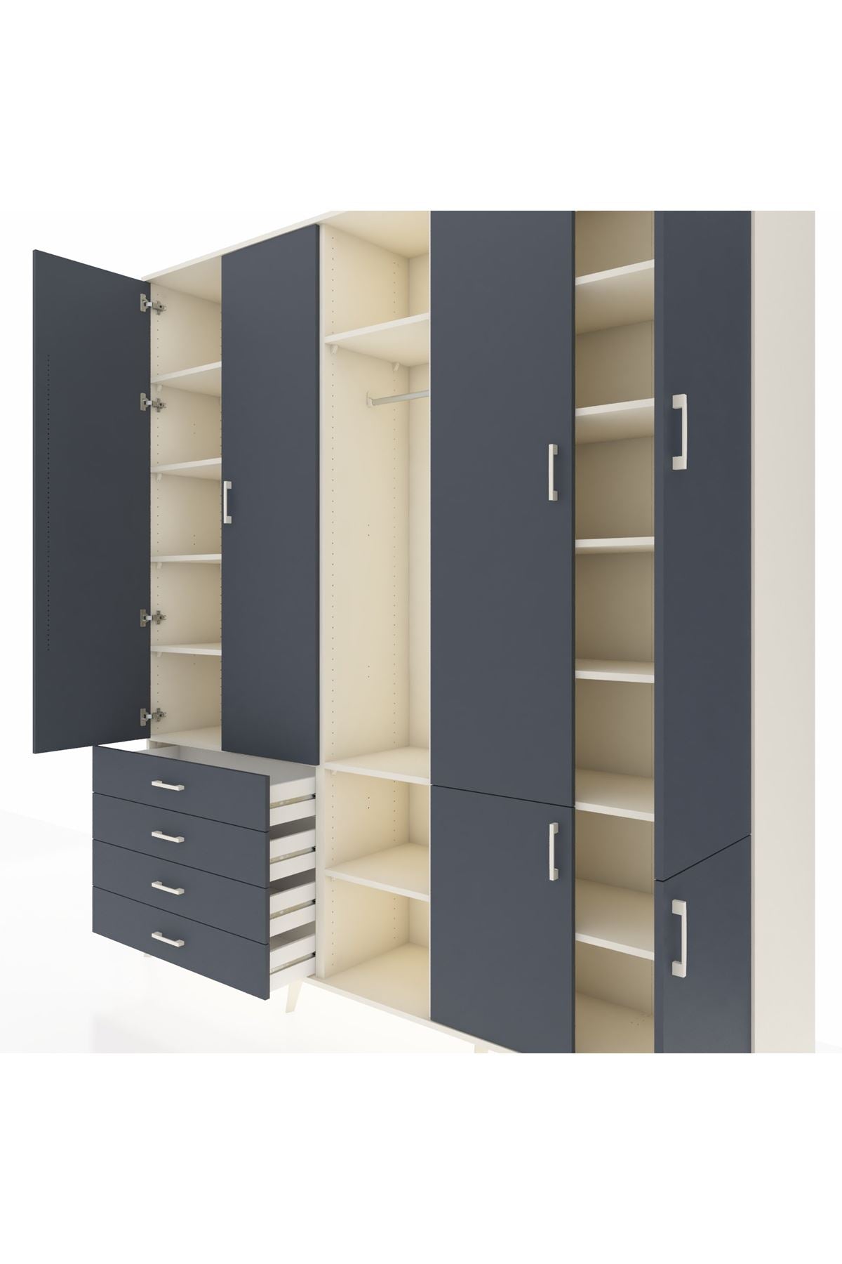 Hyperion Dolap 14 Raflı 4 Çekmeceli Tek Askılı 220x44x243 - S553M048V08B