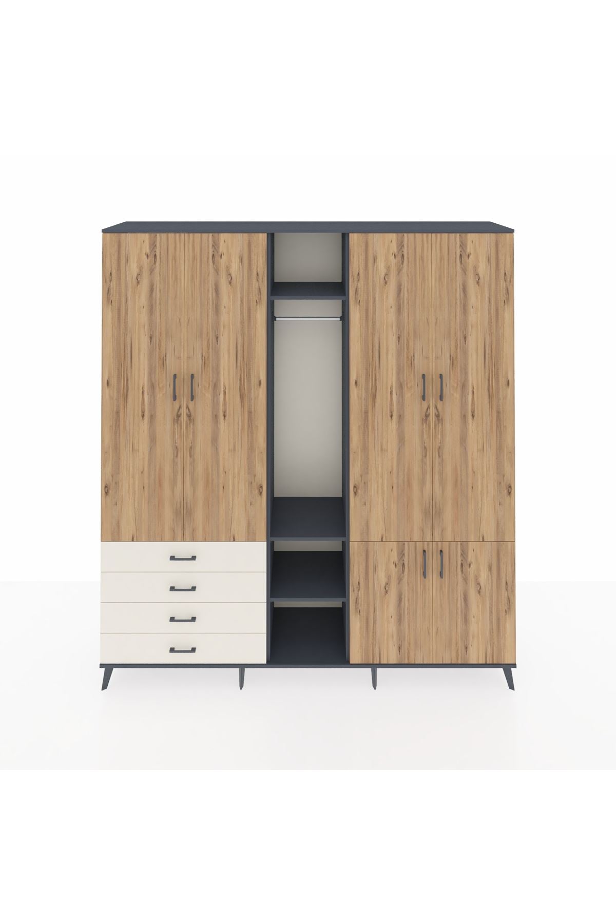 Hyperion Dolap 14 Raflı 4 Çekmeceli Tek Askılı 220x44x243 - S553M048V10B