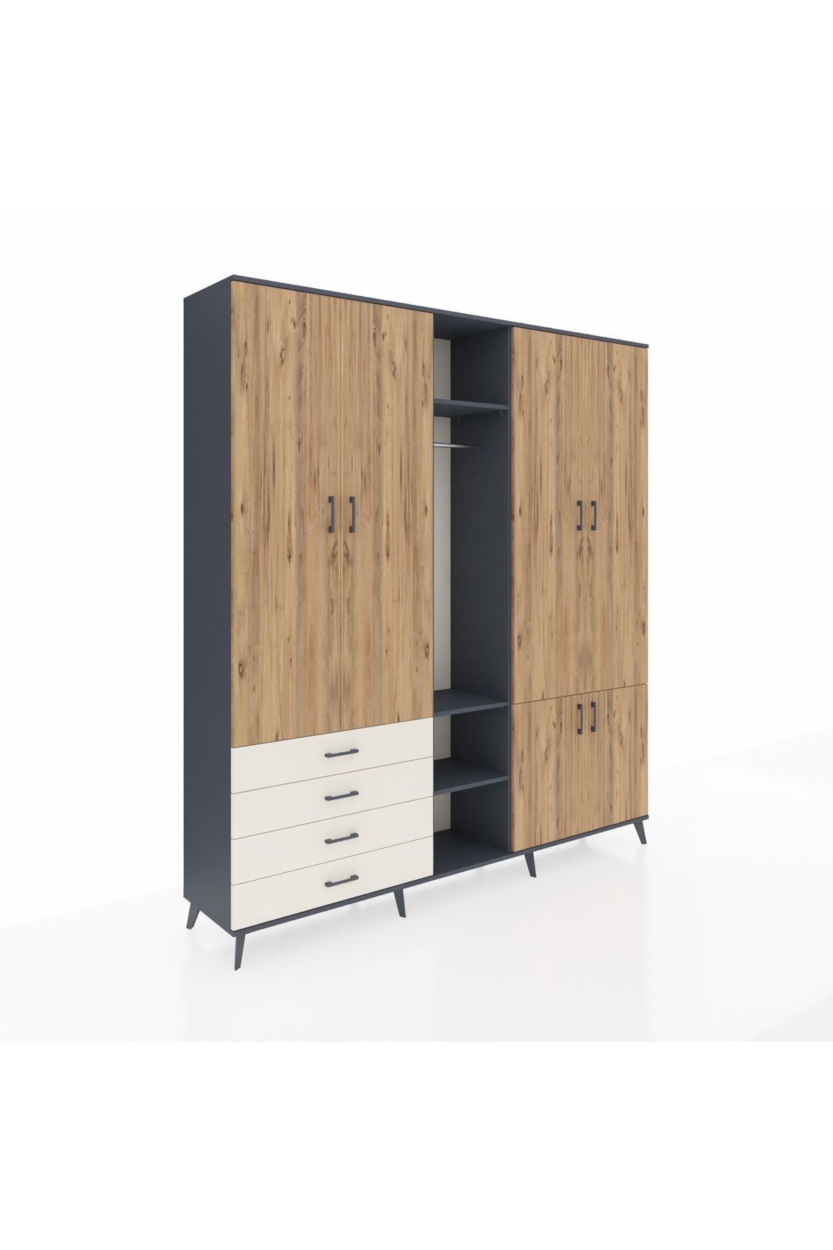 Hyperion Dolap 14 Raflı 4 Çekmeceli Tek Askılı 220x44x243 - S553M048V10B