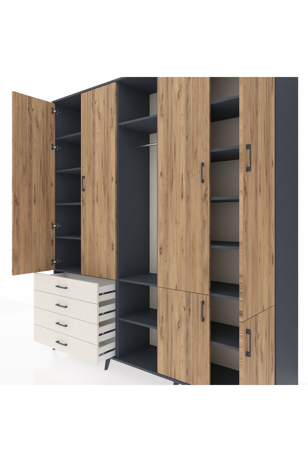 Hyperion Dolap 14 Raflı 4 Çekmeceli Tek Askılı 220x44x243 - S553M048V10B