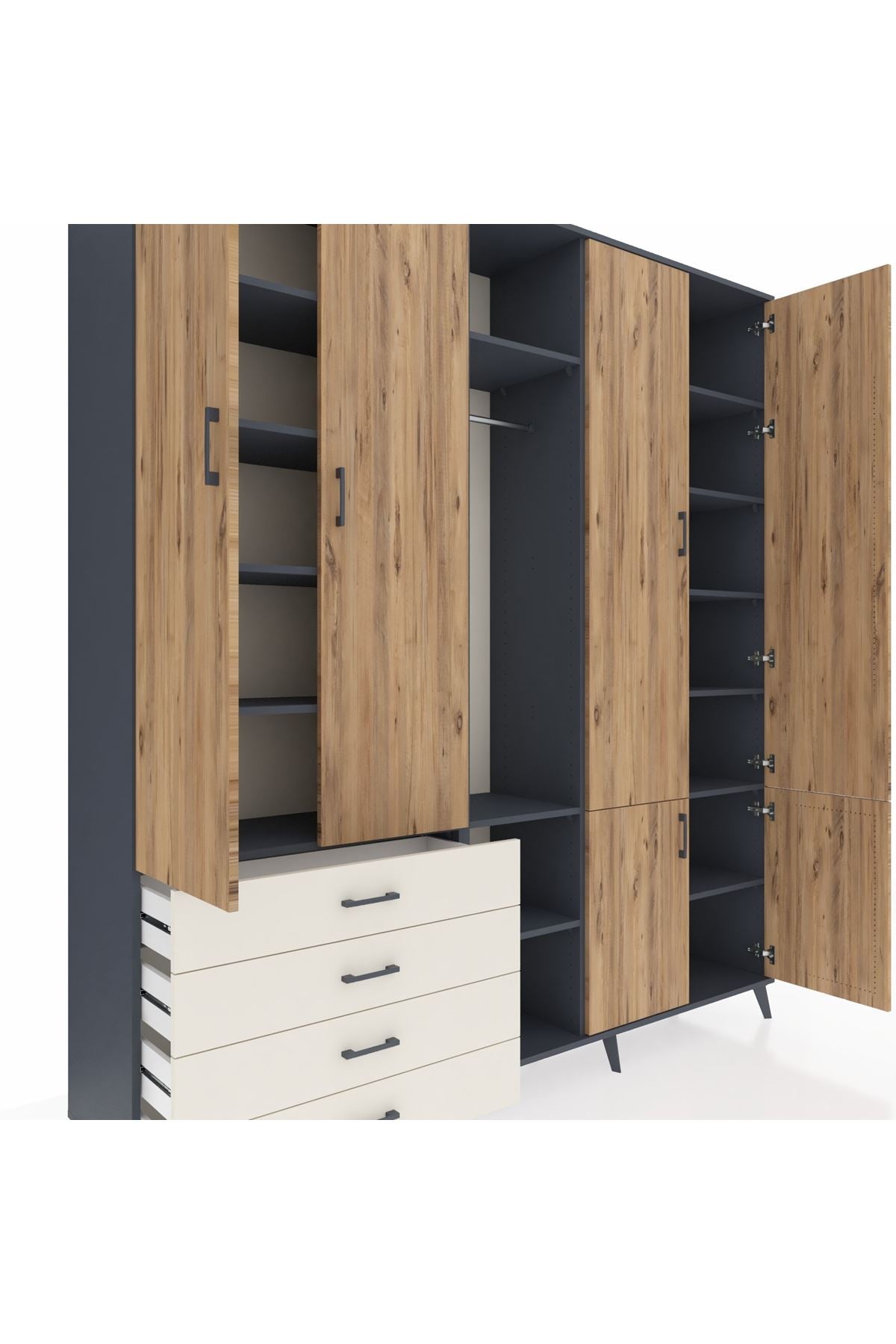 Hyperion Dolap 14 Raflı 4 Çekmeceli Tek Askılı 220x44x243 - S553M048V10B