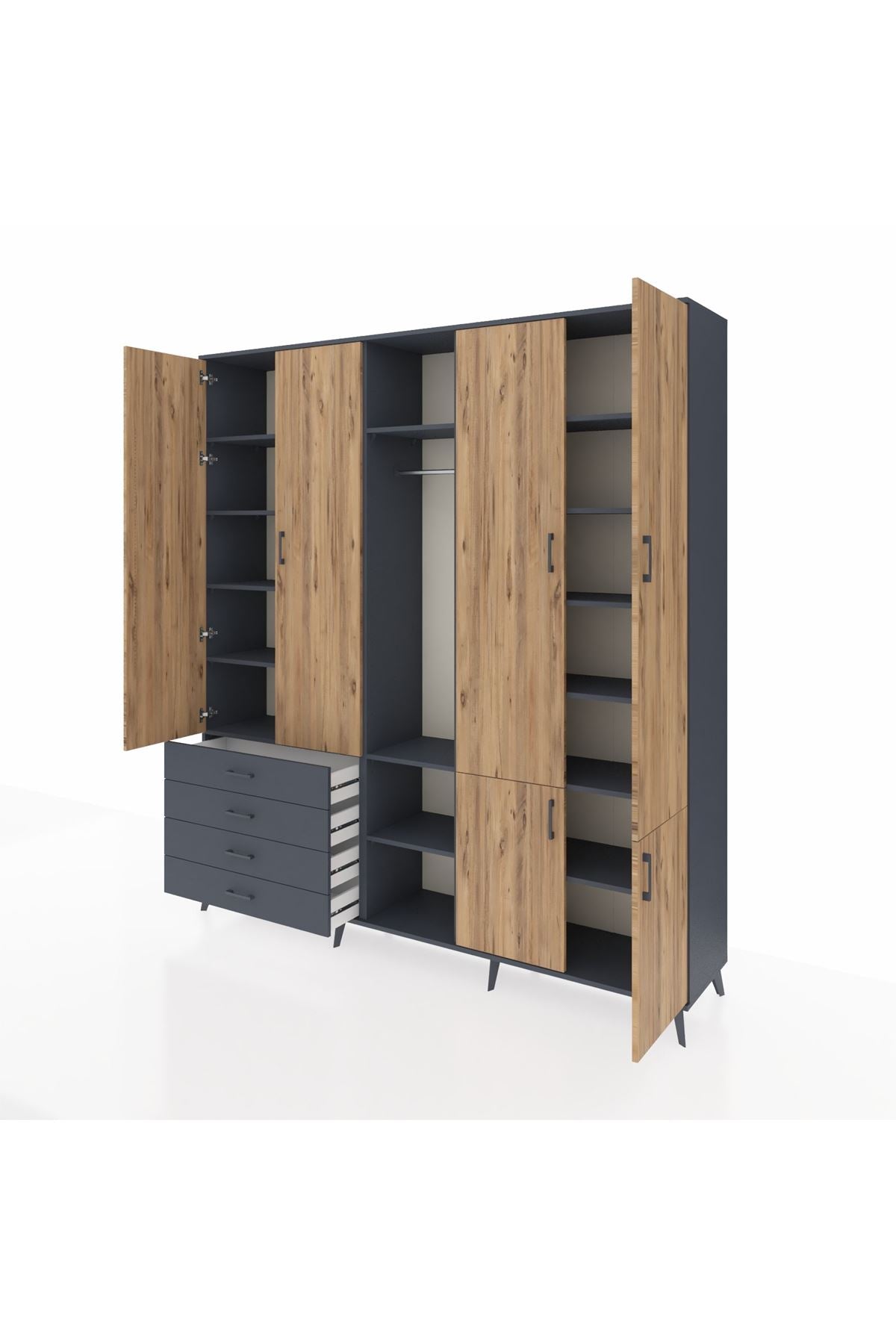 Hyperion Dolap 14 Raflı 4 Çekmeceli Tek Askılı 220x44x243 - S553M048V11B