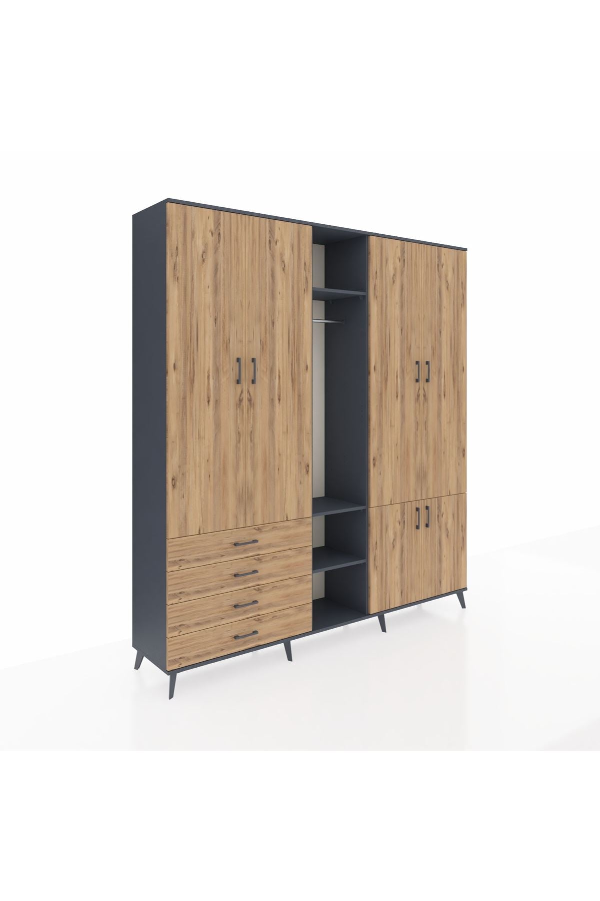 Hyperion Dolap 14 Raflı 4 Çekmeceli Tek Askılı 220x44x243 - S553M048V12B