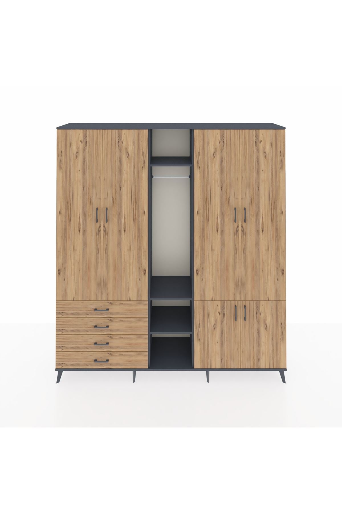 Hyperion Dolap 14 Raflı 4 Çekmeceli Tek Askılı 220x44x243 - S553M048V12B