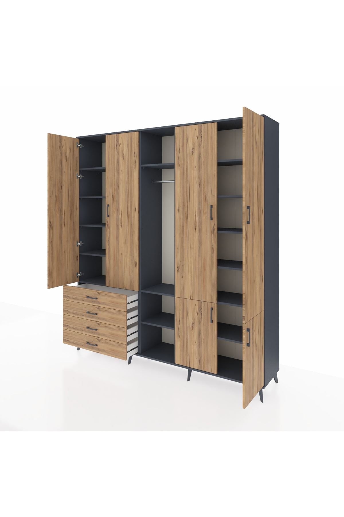 Hyperion Dolap 14 Raflı 4 Çekmeceli Tek Askılı 220x44x243 - S553M048V12B