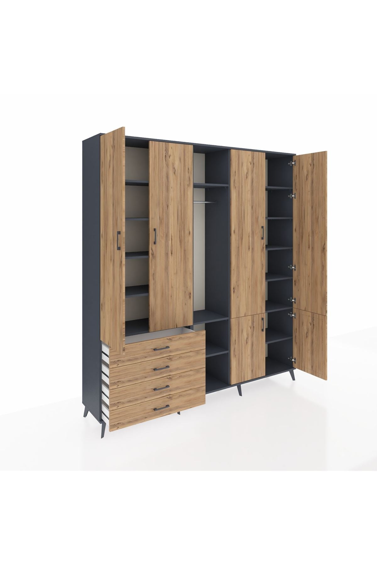 Hyperion Dolap 14 Raflı 4 Çekmeceli Tek Askılı 220x44x243 - S553M048V12B