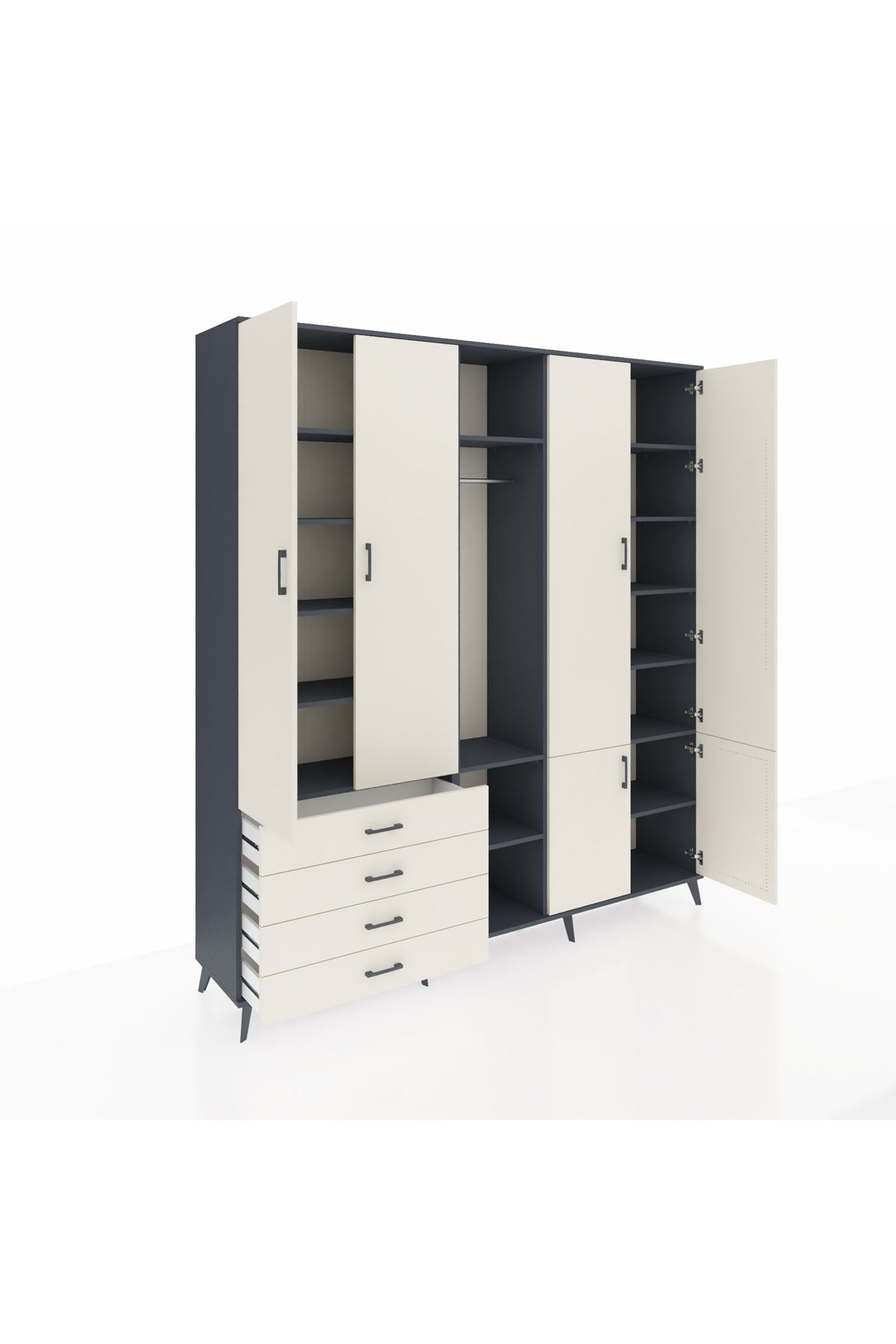 Hyperion Dolap 14 Raflı 4 Çekmeceli Tek Askılı 220x44x243 - S553M048V13B