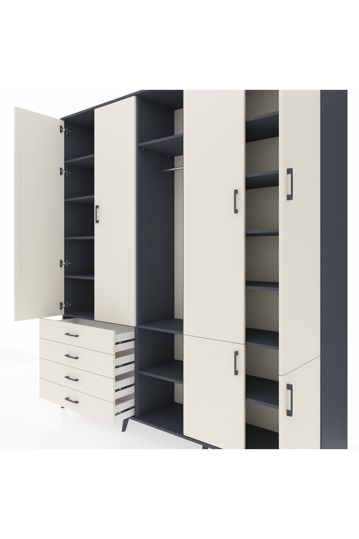 Hyperion Dolap 14 Raflı 4 Çekmeceli Tek Askılı 220x44x243 - S553M048V13B