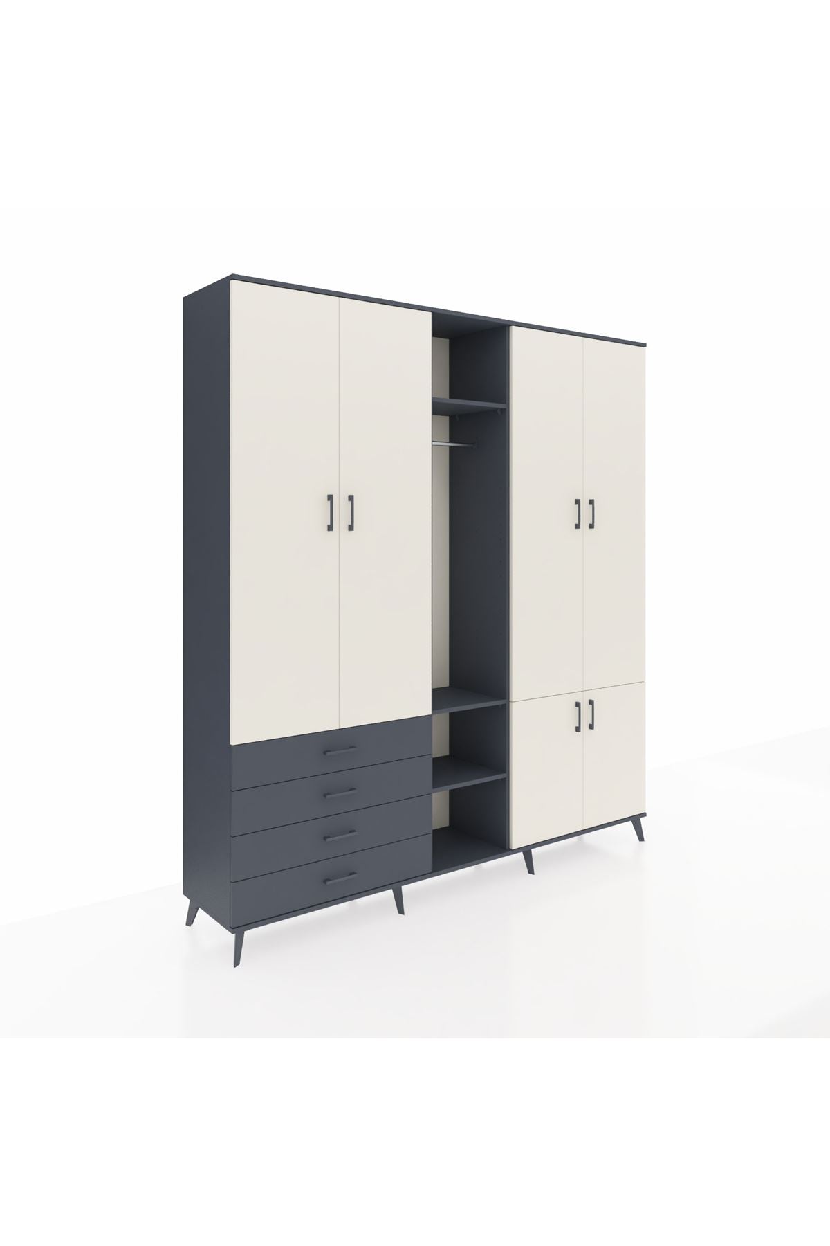 Hyperion Dolap 14 Raflı 4 Çekmeceli Tek Askılı 220x44x243 - S553M048V14B