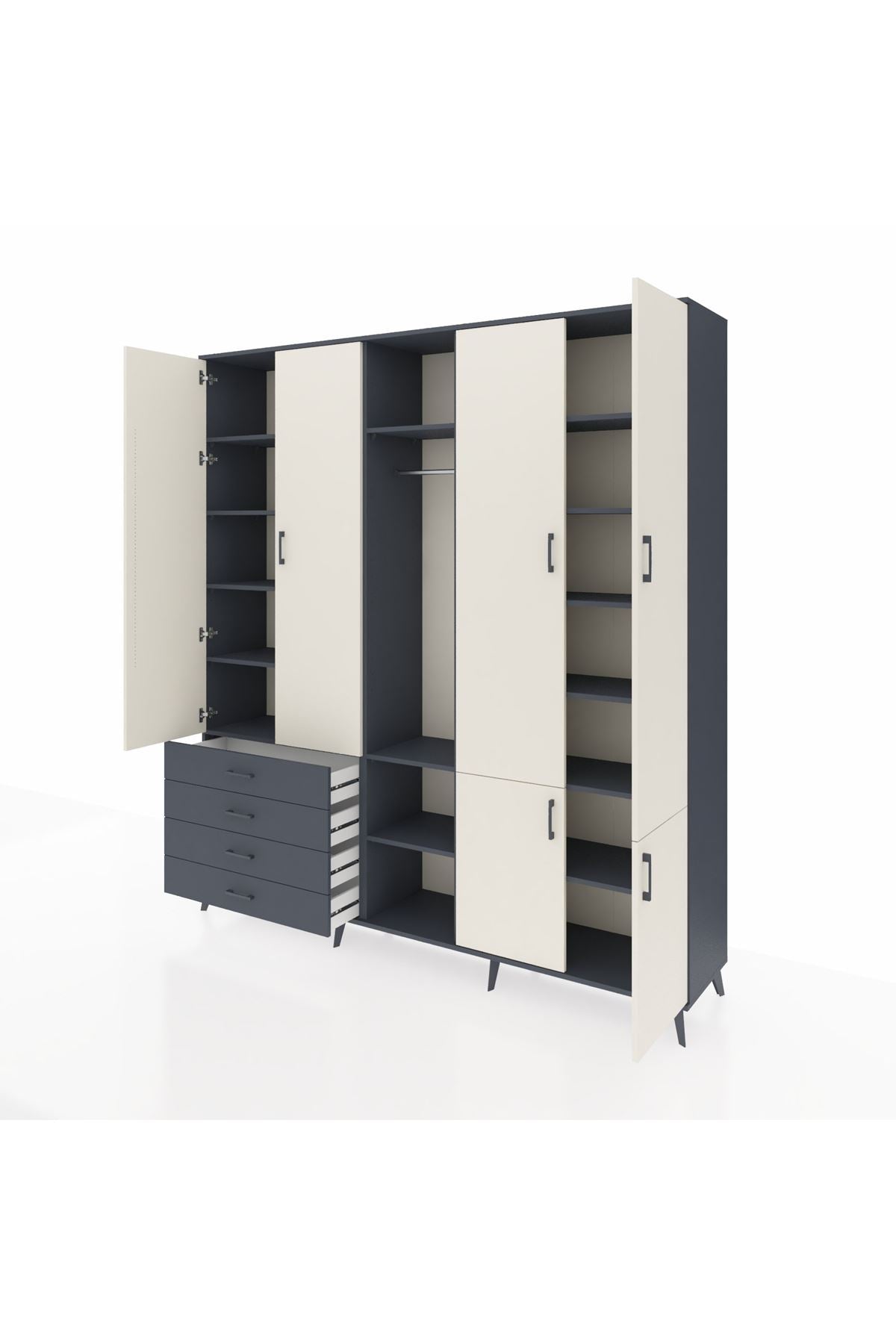 Hyperion Dolap 14 Raflı 4 Çekmeceli Tek Askılı 220x44x243 - S553M048V14B