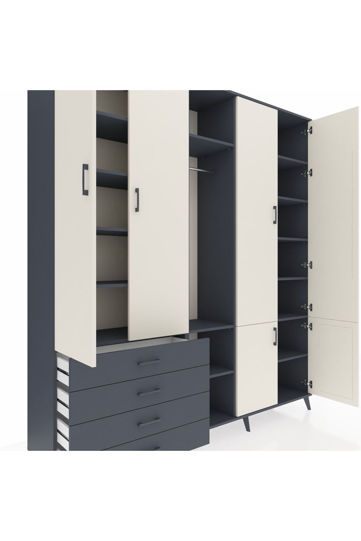 Hyperion Dolap 14 Raflı 4 Çekmeceli Tek Askılı 220x44x243 - S553M048V14B