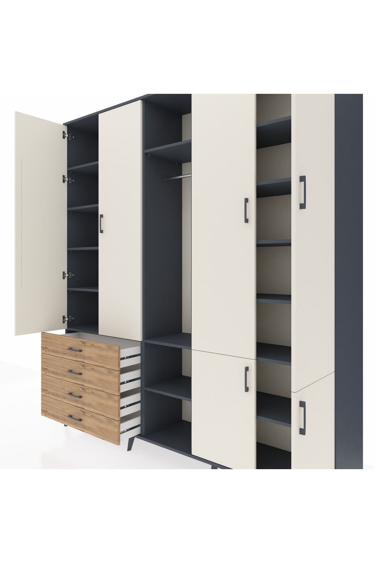 Hyperion Dolap 14 Raflı 4 Çekmeceli Tek Askılı 220x44x243 - S553M048V15B