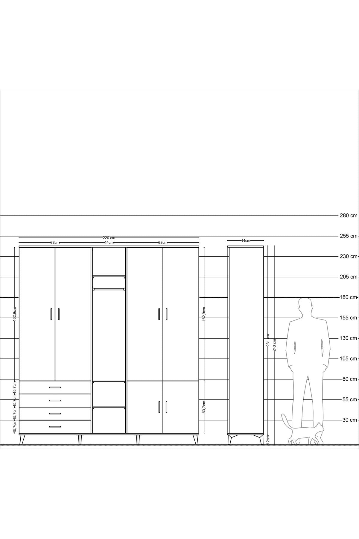 Hyperion Dolap 14 Raflı 4 Çekmeceli Tek Askılı 220x44x243 - S553M048V18B