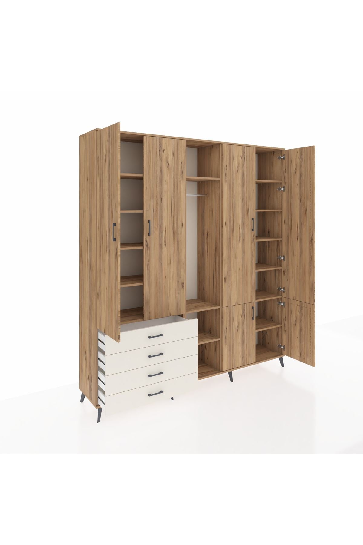 Hyperion Dolap 14 Raflı 4 Çekmeceli Tek Askılı 220x44x243 - S553M048V19B