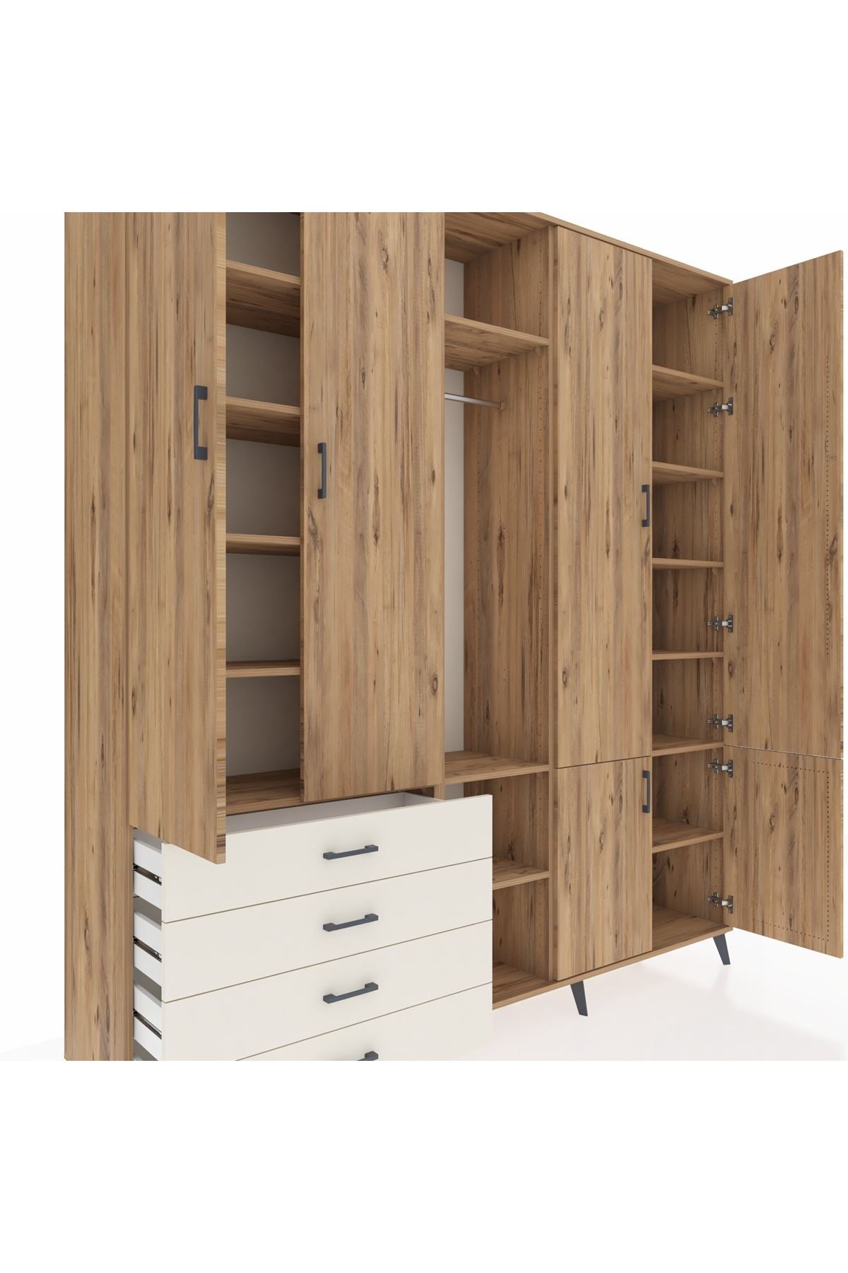 Hyperion Dolap 14 Raflı 4 Çekmeceli Tek Askılı 220x44x243 - S553M048V19B