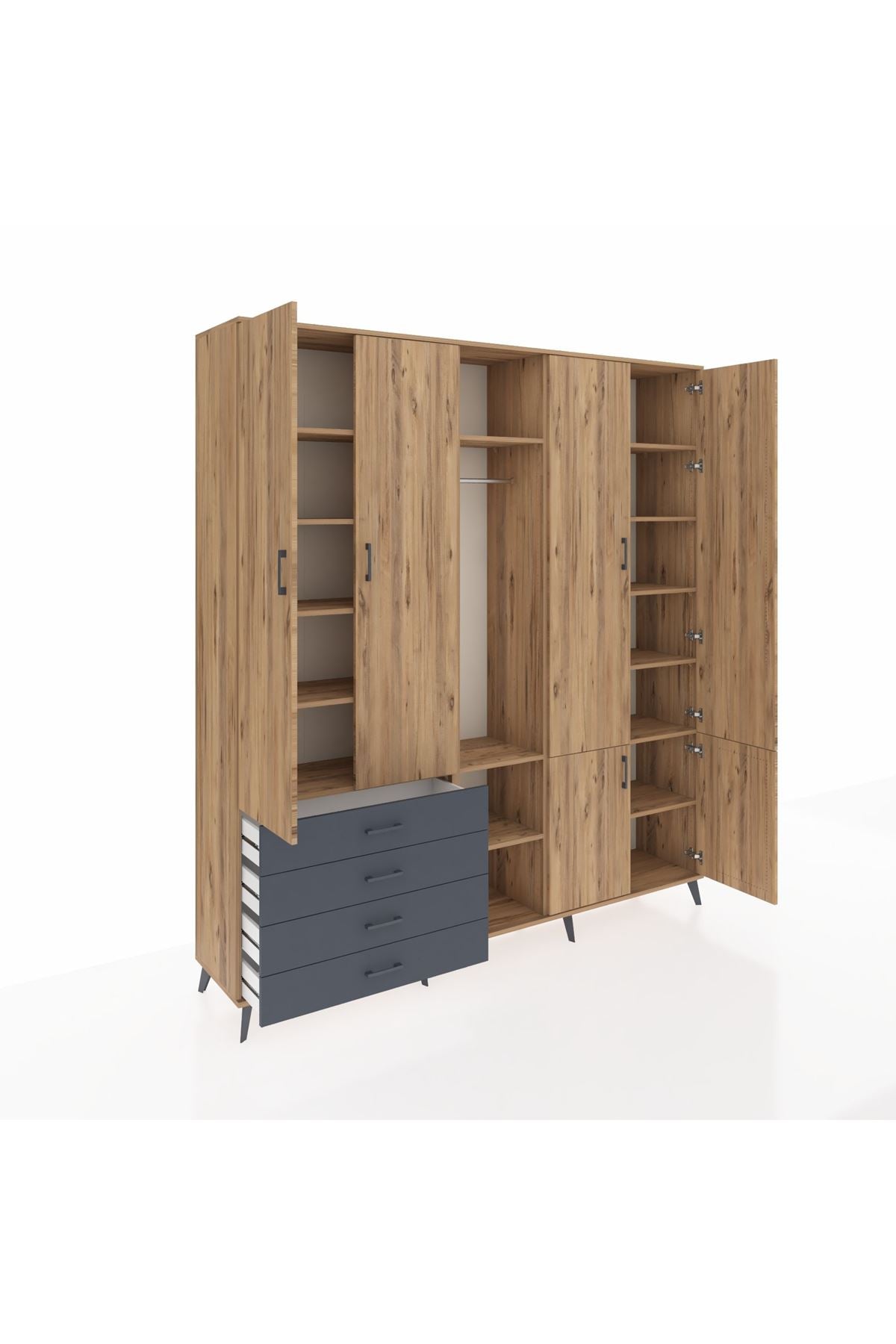 Hyperion Dolap 14 Raflı 4 Çekmeceli Tek Askılı 220x44x243 - S553M048V20B