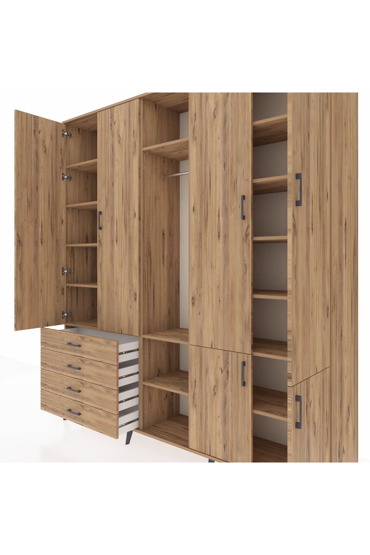 Hyperion Dolap 14 Raflı 4 Çekmeceli Tek Askılı 220x44x243 - S553M048V21B