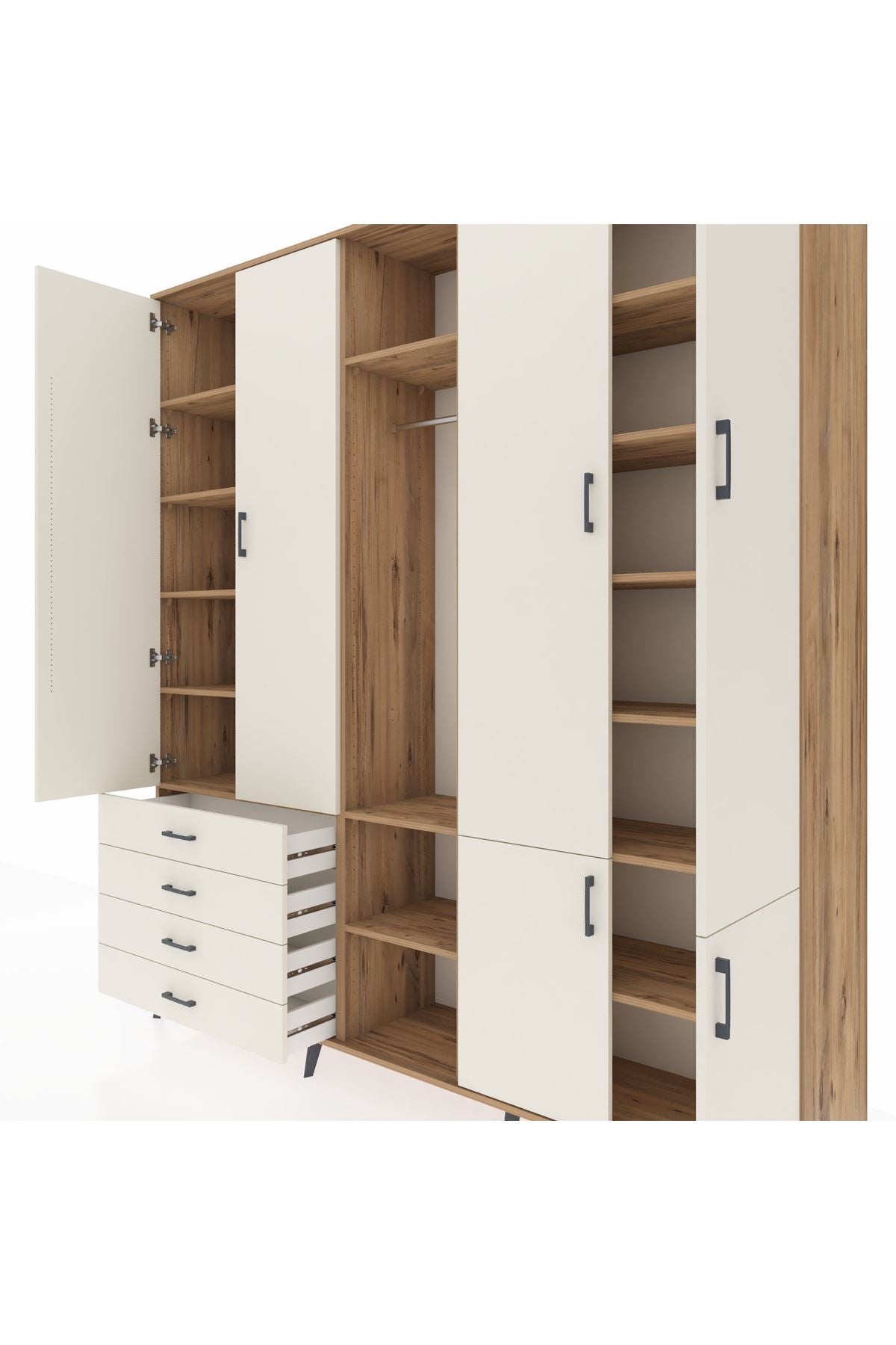 Hyperion Dolap 14 Raflı 4 Çekmeceli Tek Askılı 220x44x243 - S553M048V22B