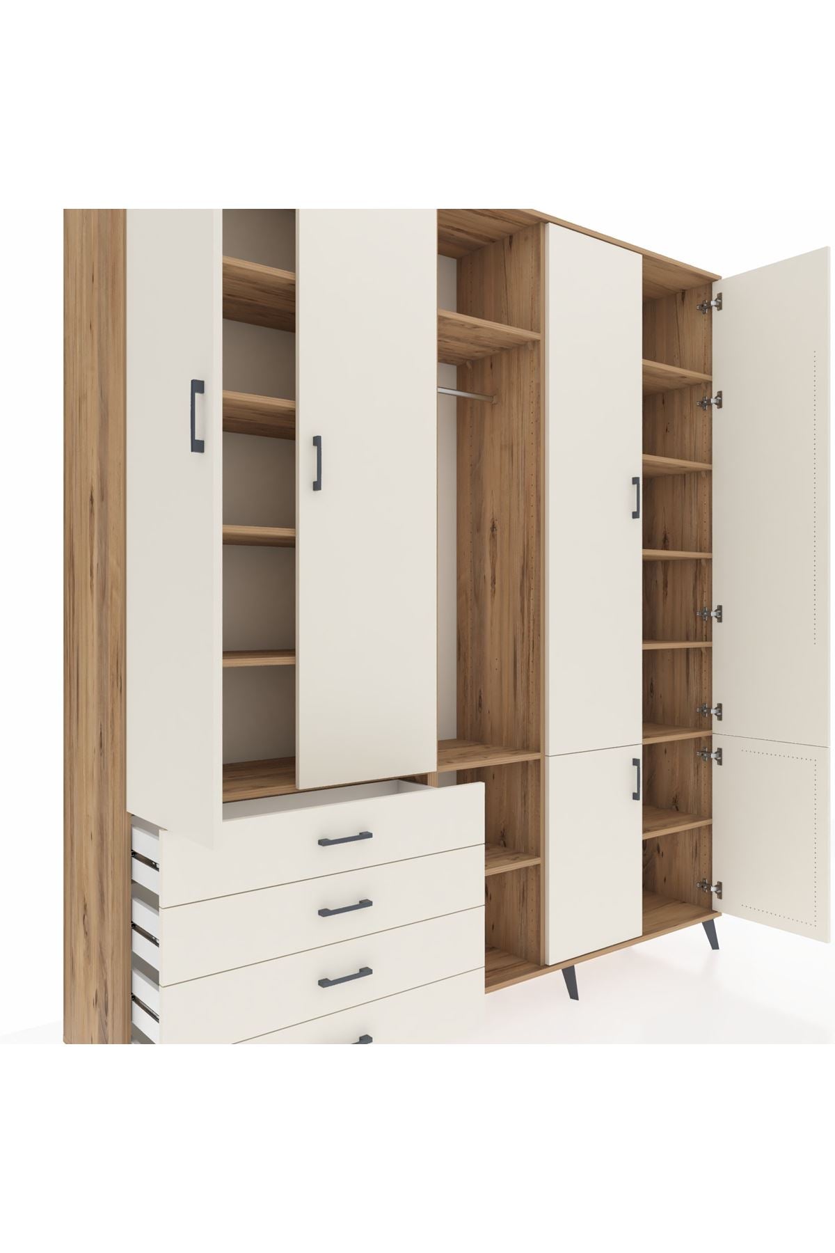 Hyperion Dolap 14 Raflı 4 Çekmeceli Tek Askılı 220x44x243 - S553M048V22B