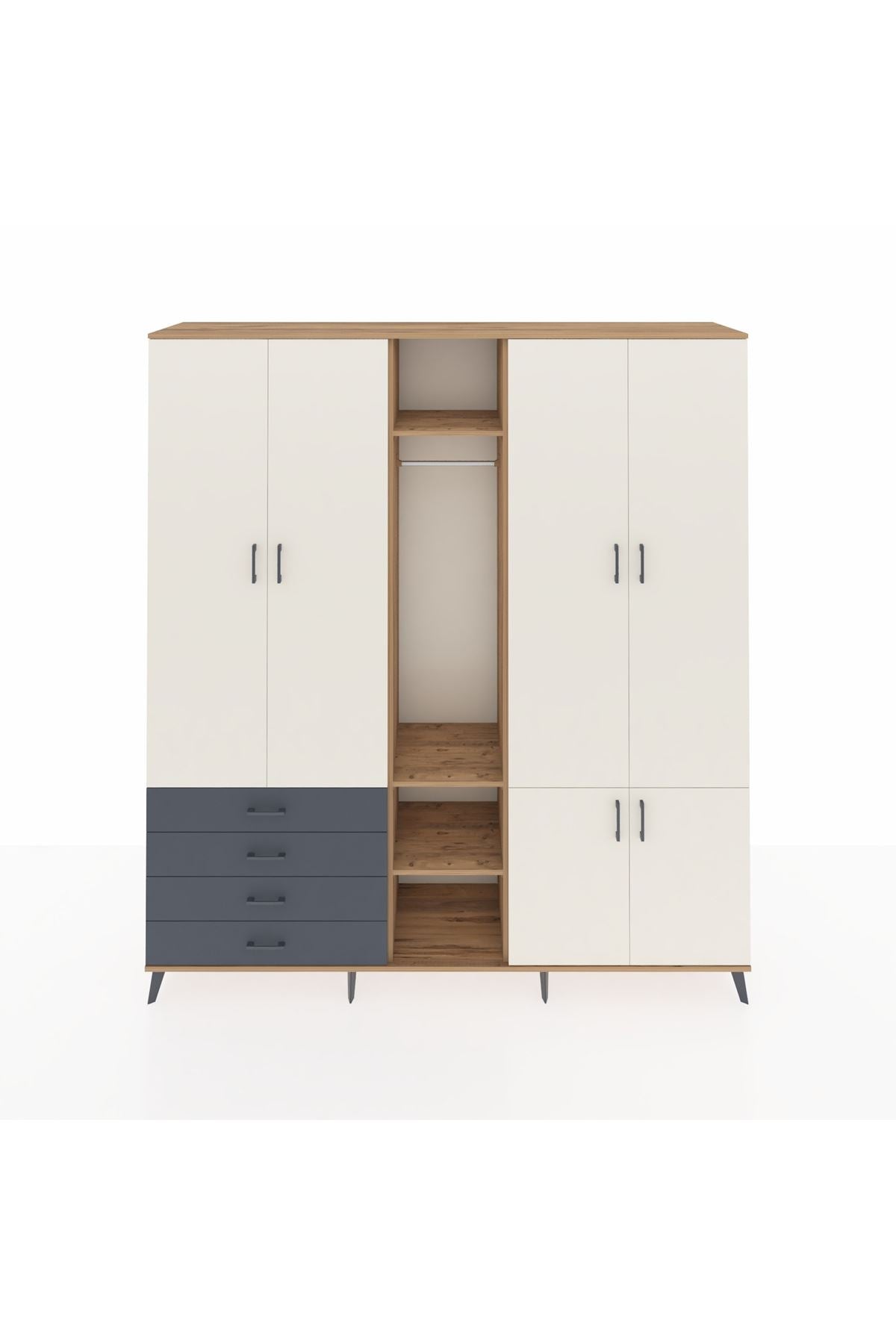 Hyperion Dolap 14 Raflı 4 Çekmeceli Tek Askılı 220x44x243 - S553M048V23B