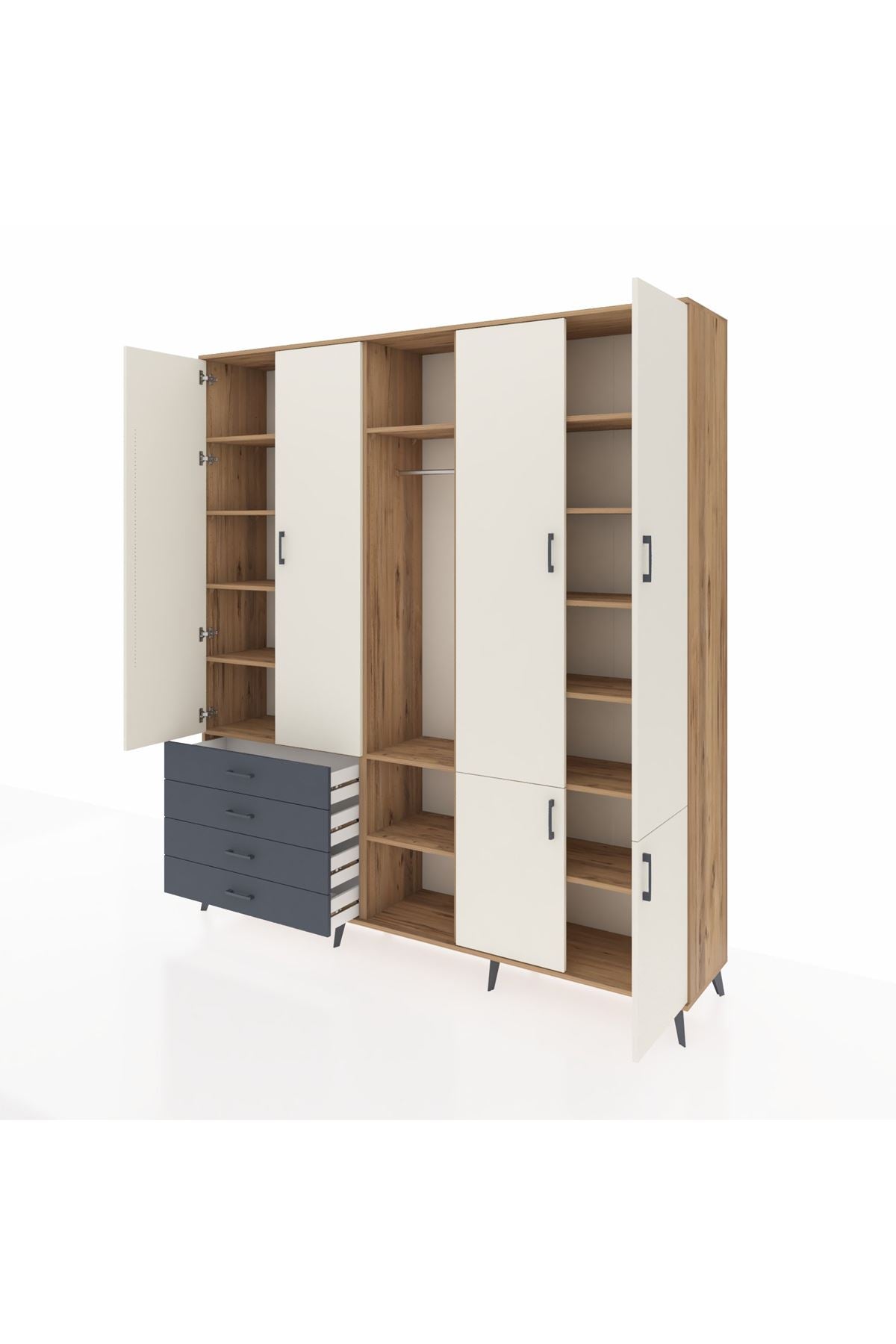 Hyperion Dolap 14 Raflı 4 Çekmeceli Tek Askılı 220x44x243 - S553M048V23B