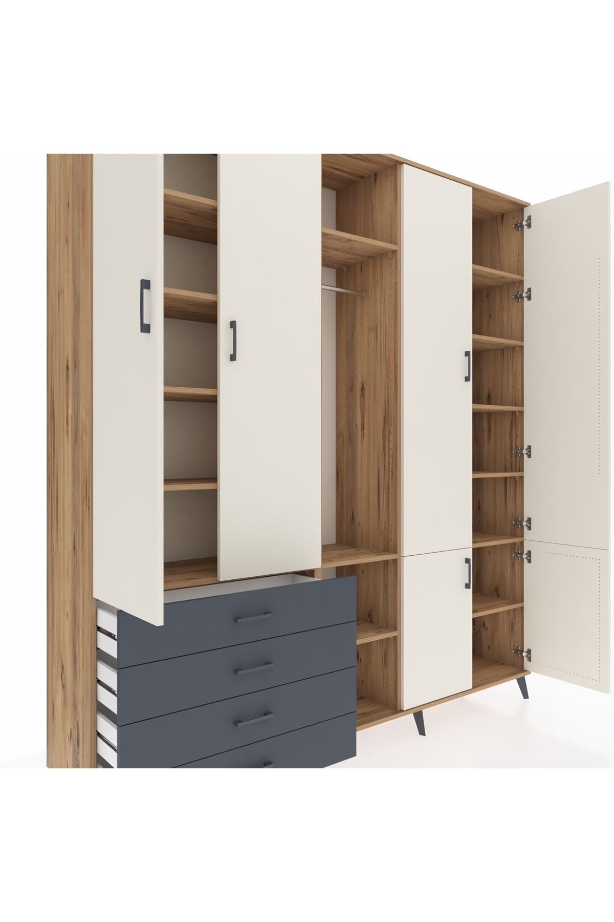 Hyperion Dolap 14 Raflı 4 Çekmeceli Tek Askılı 220x44x243 - S553M048V23B