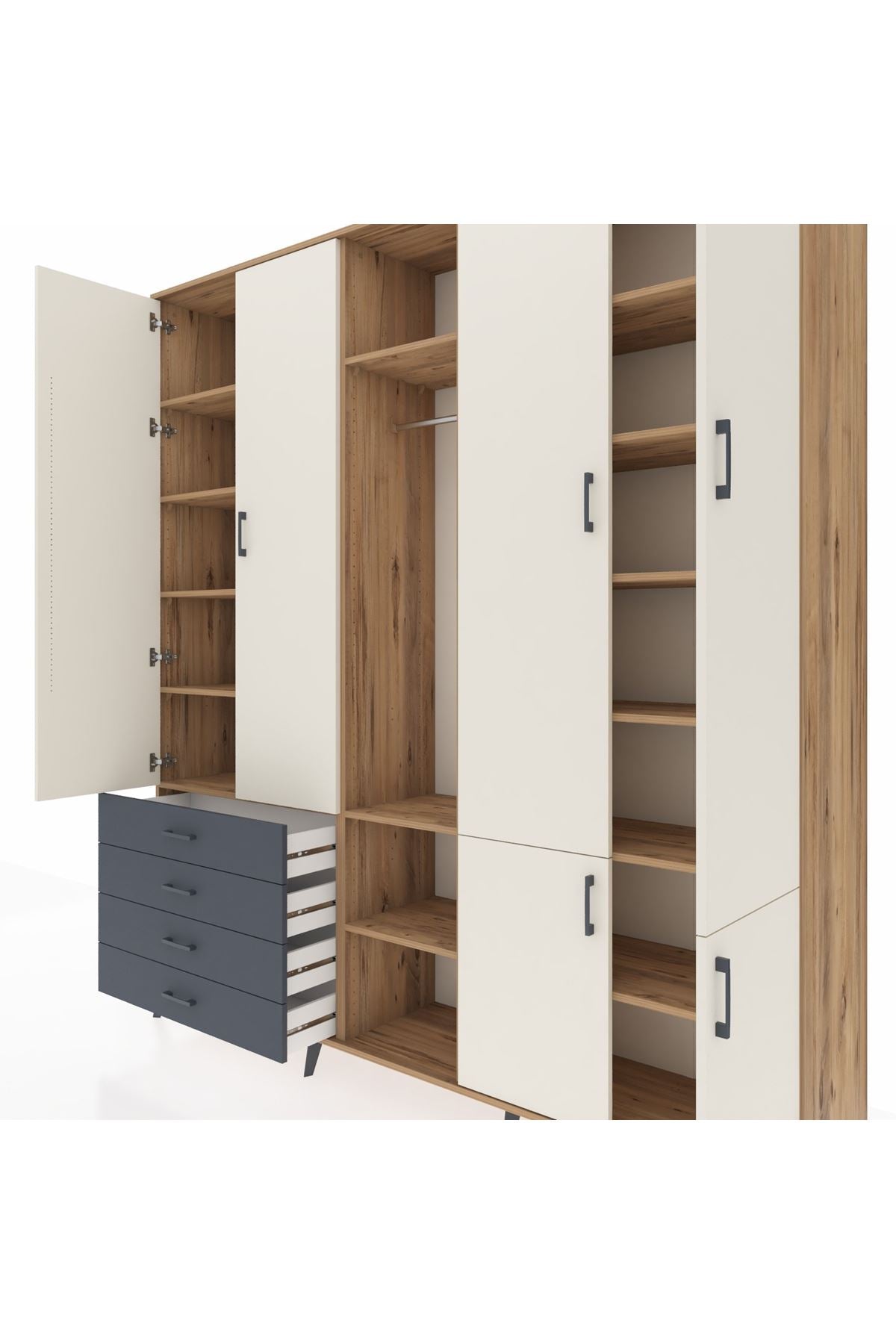 Hyperion Dolap 14 Raflı 4 Çekmeceli Tek Askılı 220x44x243 - S553M048V23B