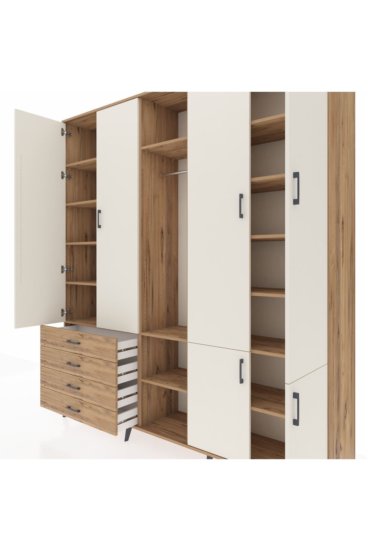 Hyperion Dolap 14 Raflı 4 Çekmeceli Tek Askılı 220x44x243 - S553M048V24B