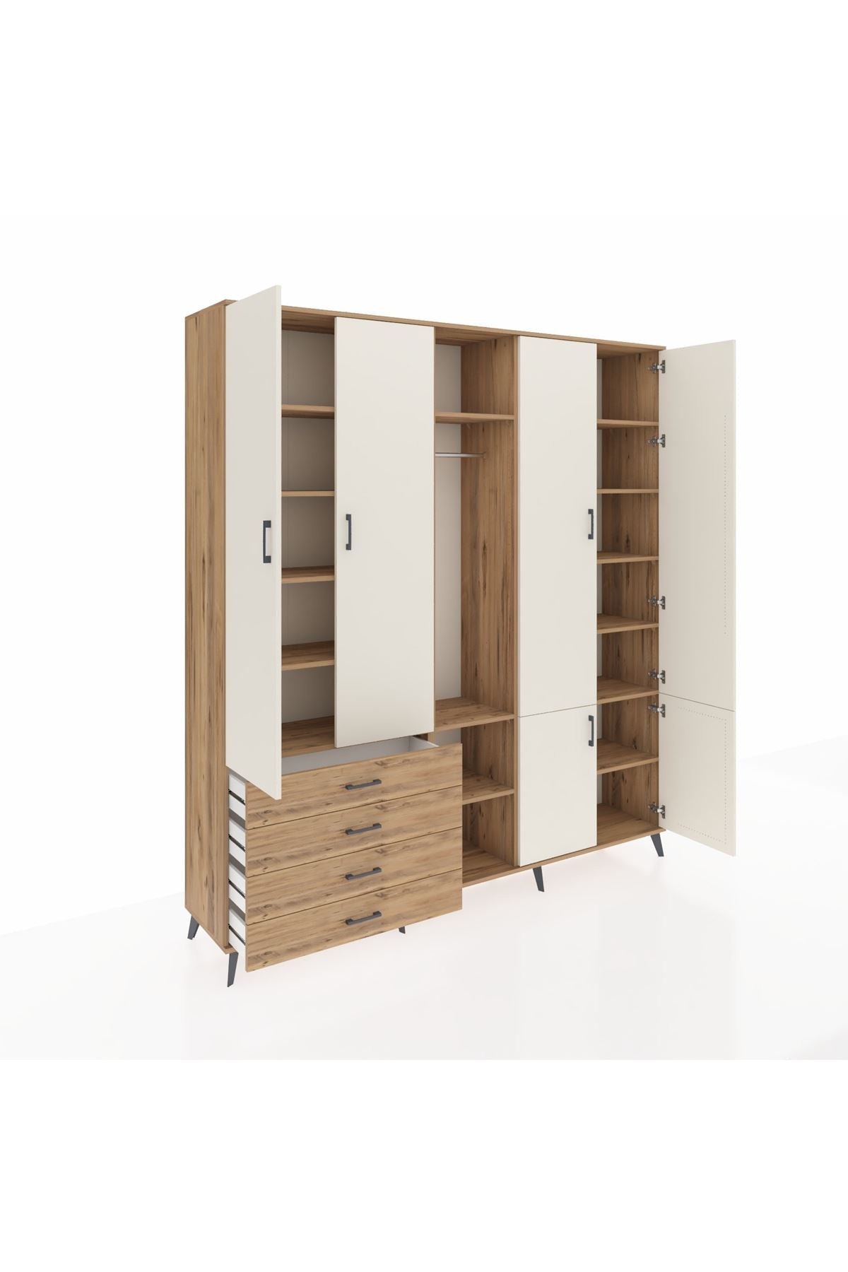 Hyperion Dolap 14 Raflı 4 Çekmeceli Tek Askılı 220x44x243 - S553M048V24B