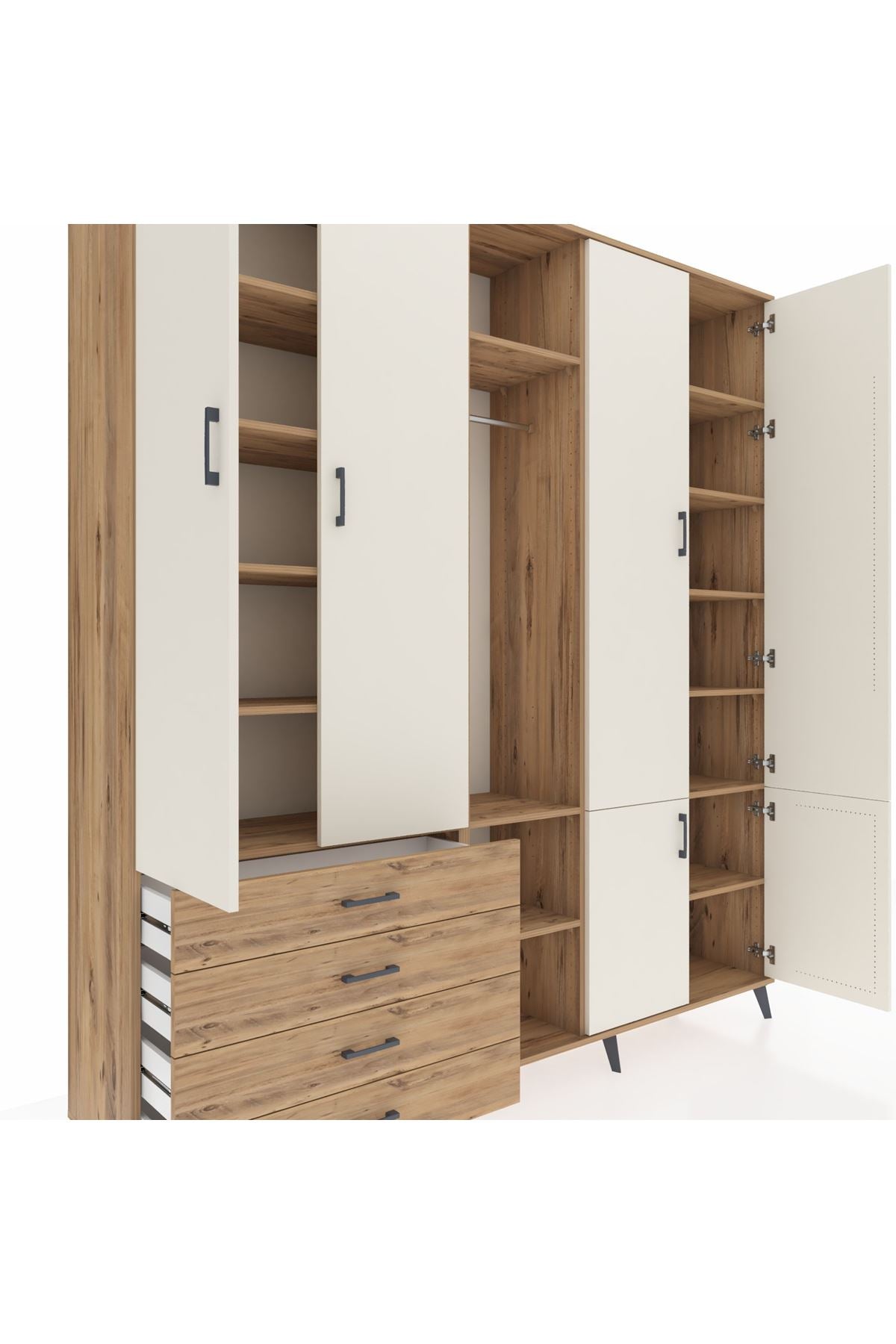 Hyperion Dolap 14 Raflı 4 Çekmeceli Tek Askılı 220x44x243 - S553M048V24B