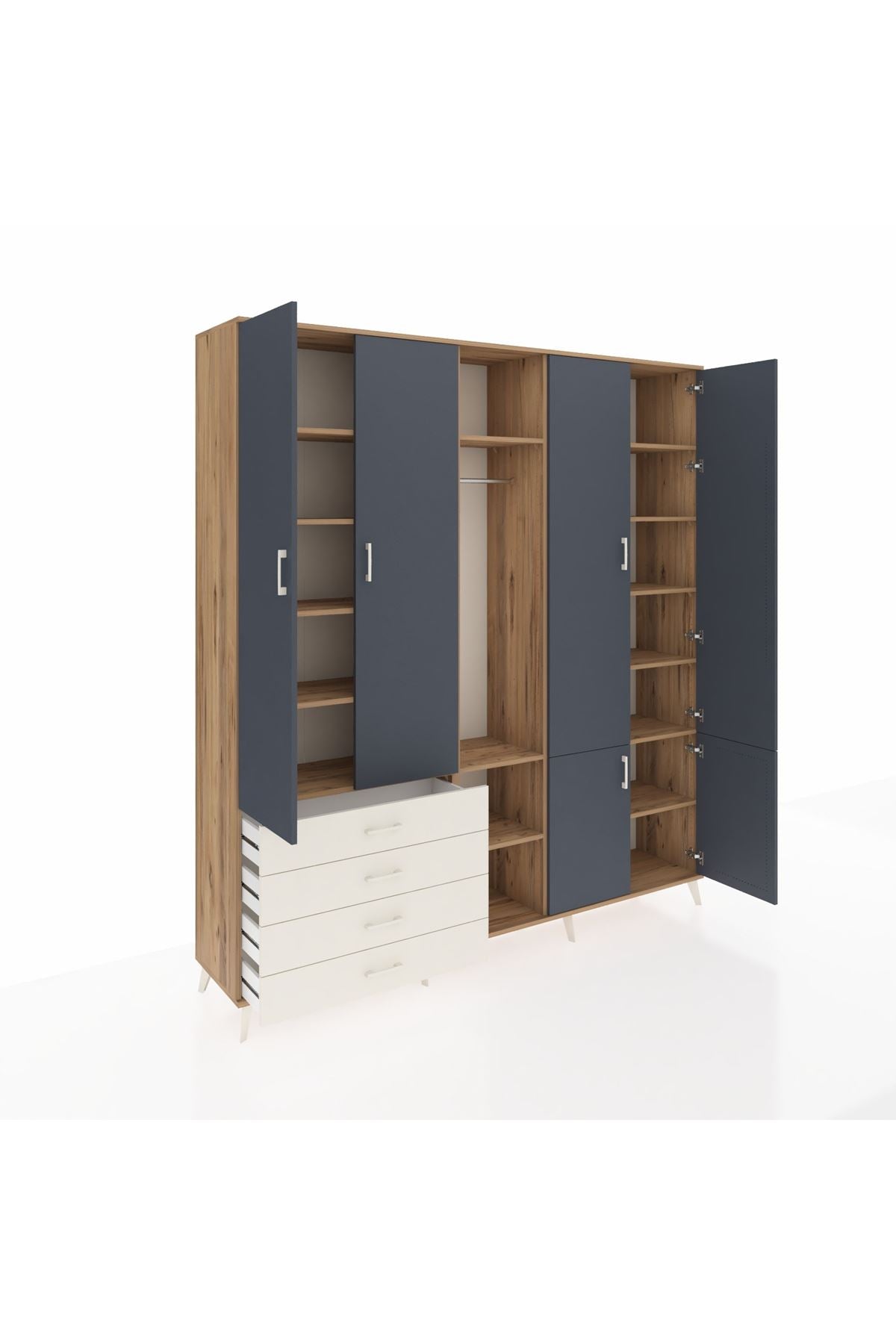 Hyperion Dolap 14 Raflı 4 Çekmeceli Tek Askılı 220x44x243 - S553M048V25B