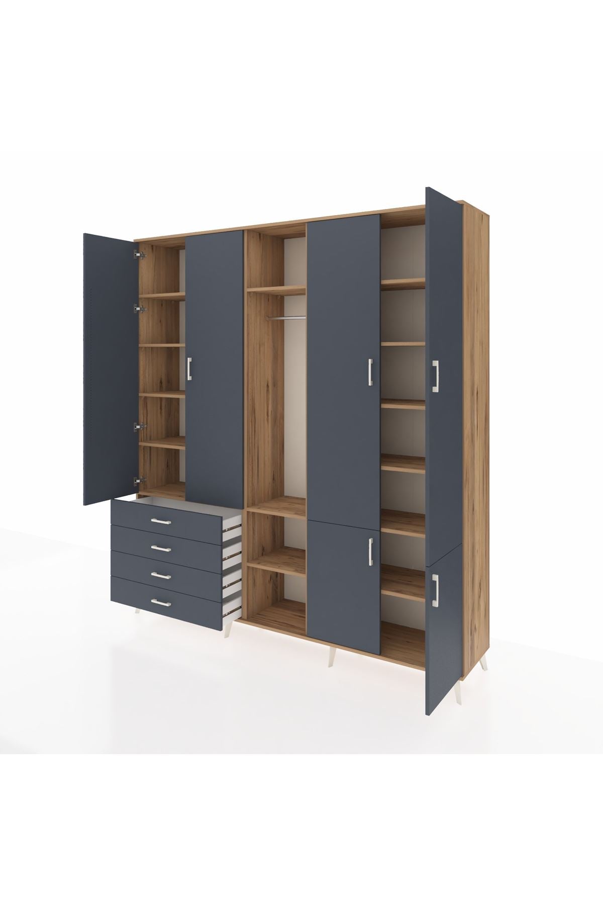 Hyperion Dolap 14 Raflı 4 Çekmeceli Tek Askılı 220x44x243 - S553M048V26B