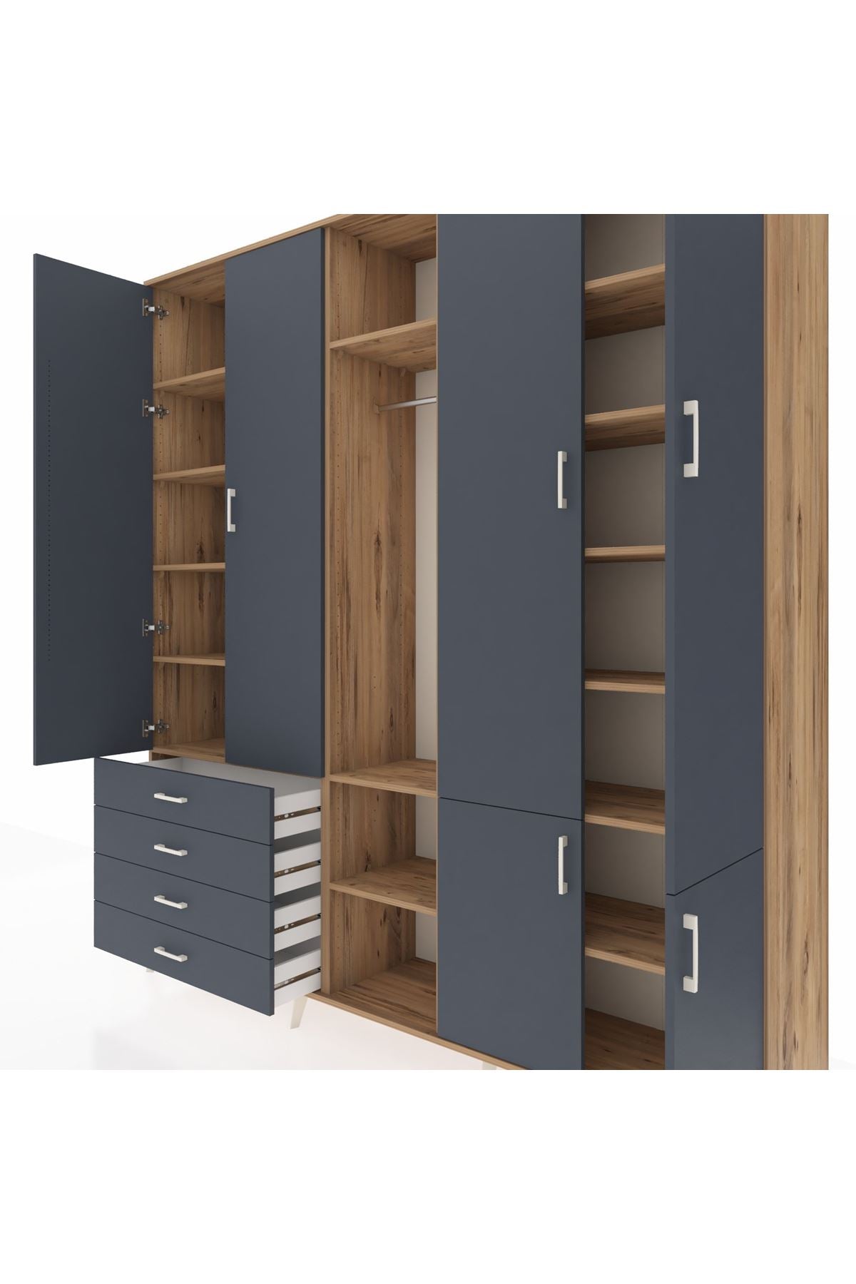 Hyperion Dolap 14 Raflı 4 Çekmeceli Tek Askılı 220x44x243 - S553M048V26B