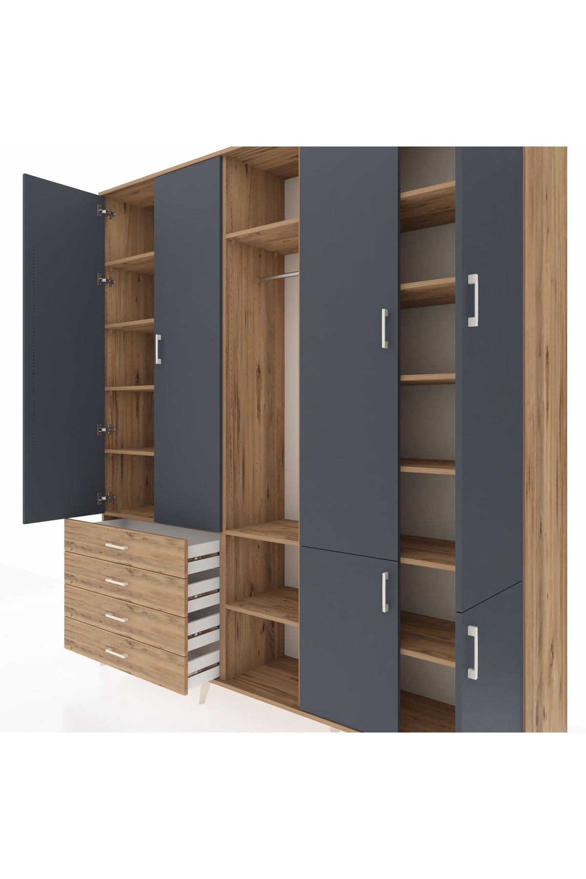 Hyperion Dolap 14 Raflı 4 Çekmeceli Tek Askılı 220x44x243 - S553M048V27B