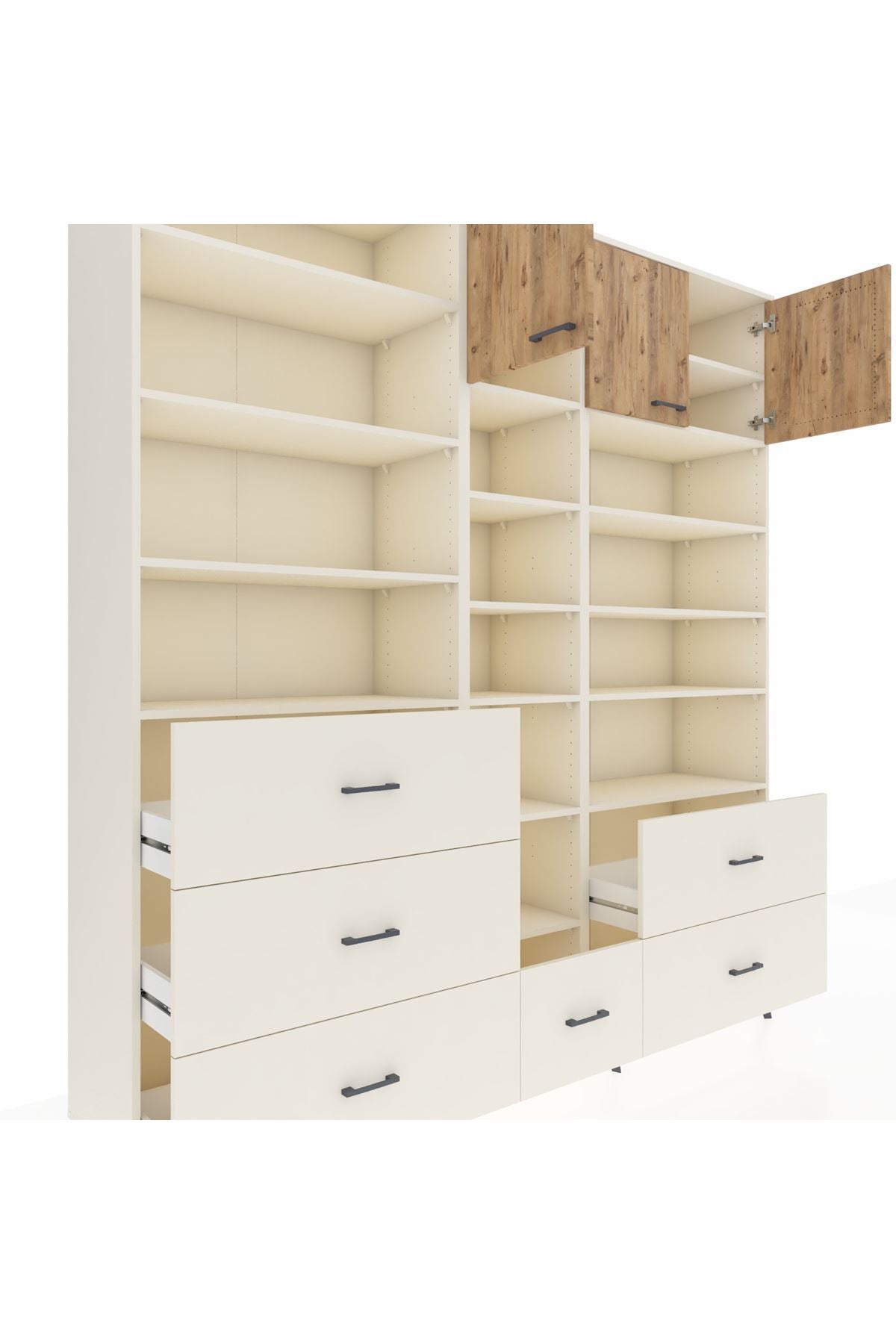 Hyperion Dolap 17 Raflı 6 Çekmeceli 3 Kapaklı 220x44x243 Aytaşı-Çam/Aytaşı