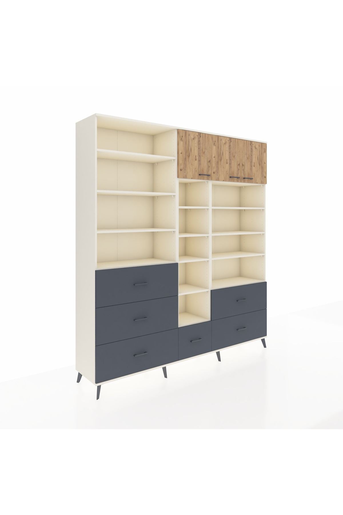 Hyperion Dolap 17 Raflı 6 Çekmeceli 3 Kapaklı 220x44x243 Aytaşı-Çam/Antrasit