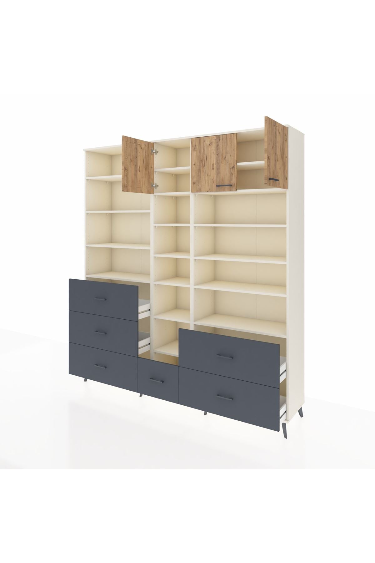 Hyperion Dolap 17 Raflı 6 Çekmeceli 3 Kapaklı 220x44x243 Aytaşı-Çam/Antrasit