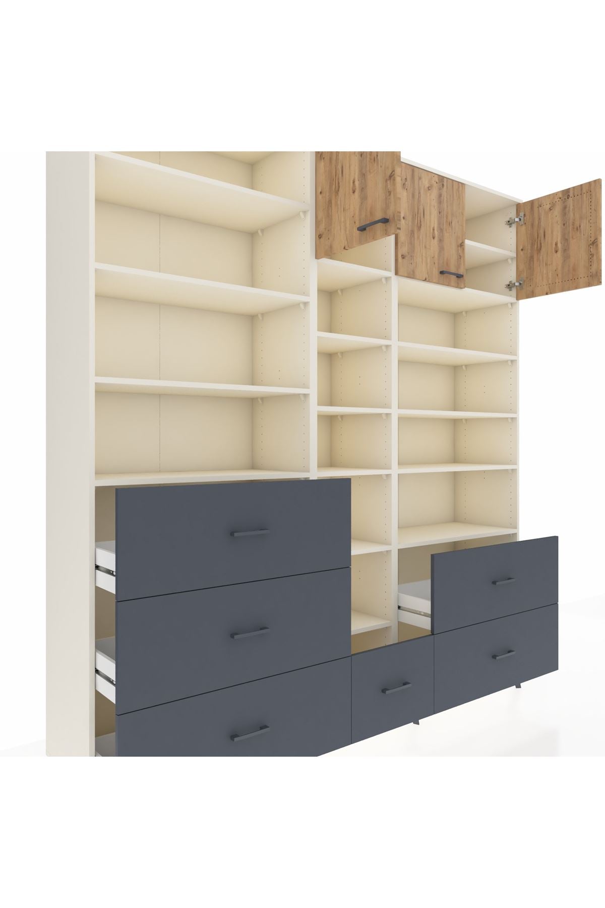 Hyperion Dolap 17 Raflı 6 Çekmeceli 3 Kapaklı 220x44x243 Aytaşı-Çam/Antrasit