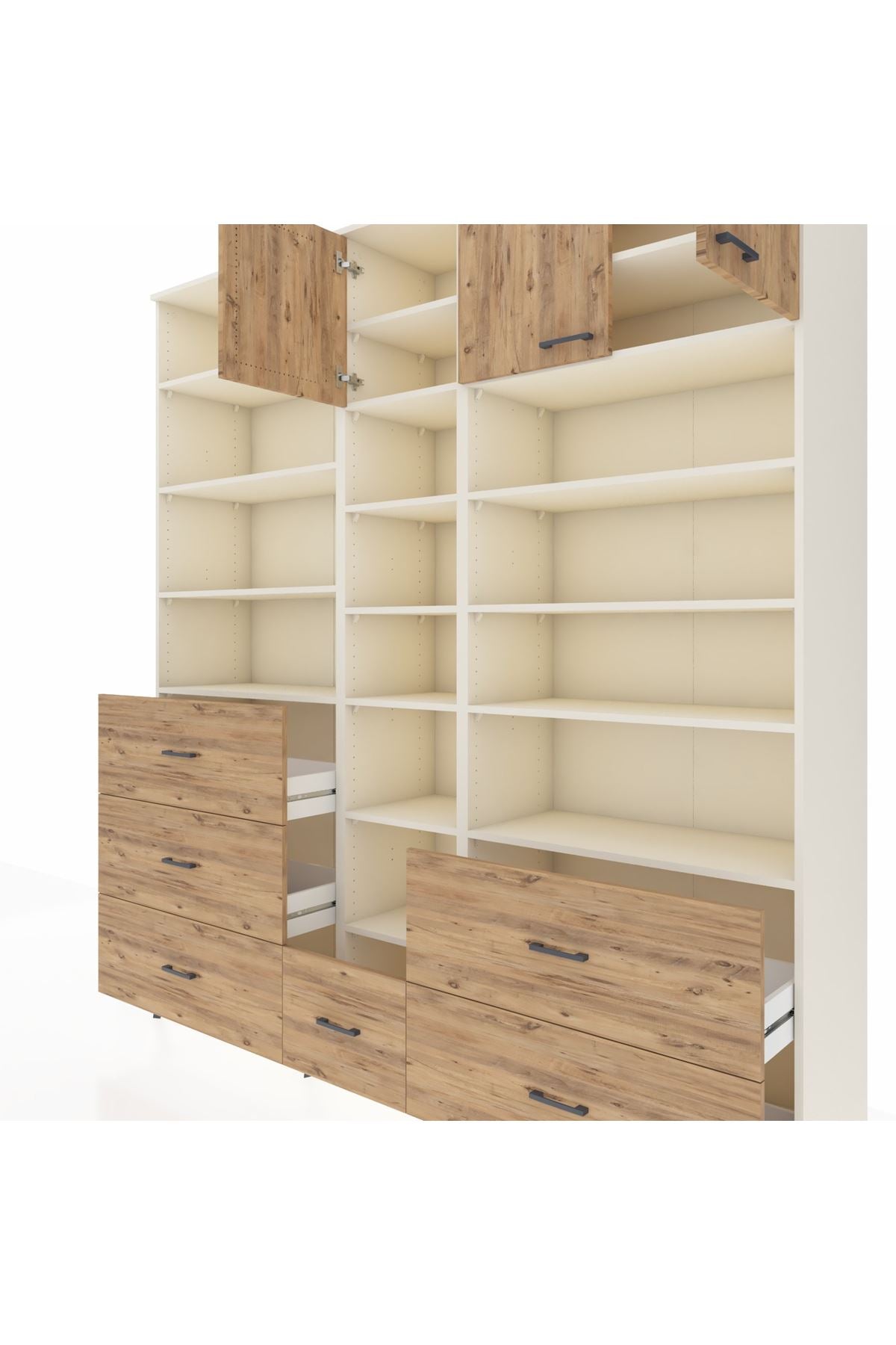 Hyperion Dolap 17 Raflı 6 Çekmeceli 3 Kapaklı 220x44x243 Aytaşı-Çam/Çam