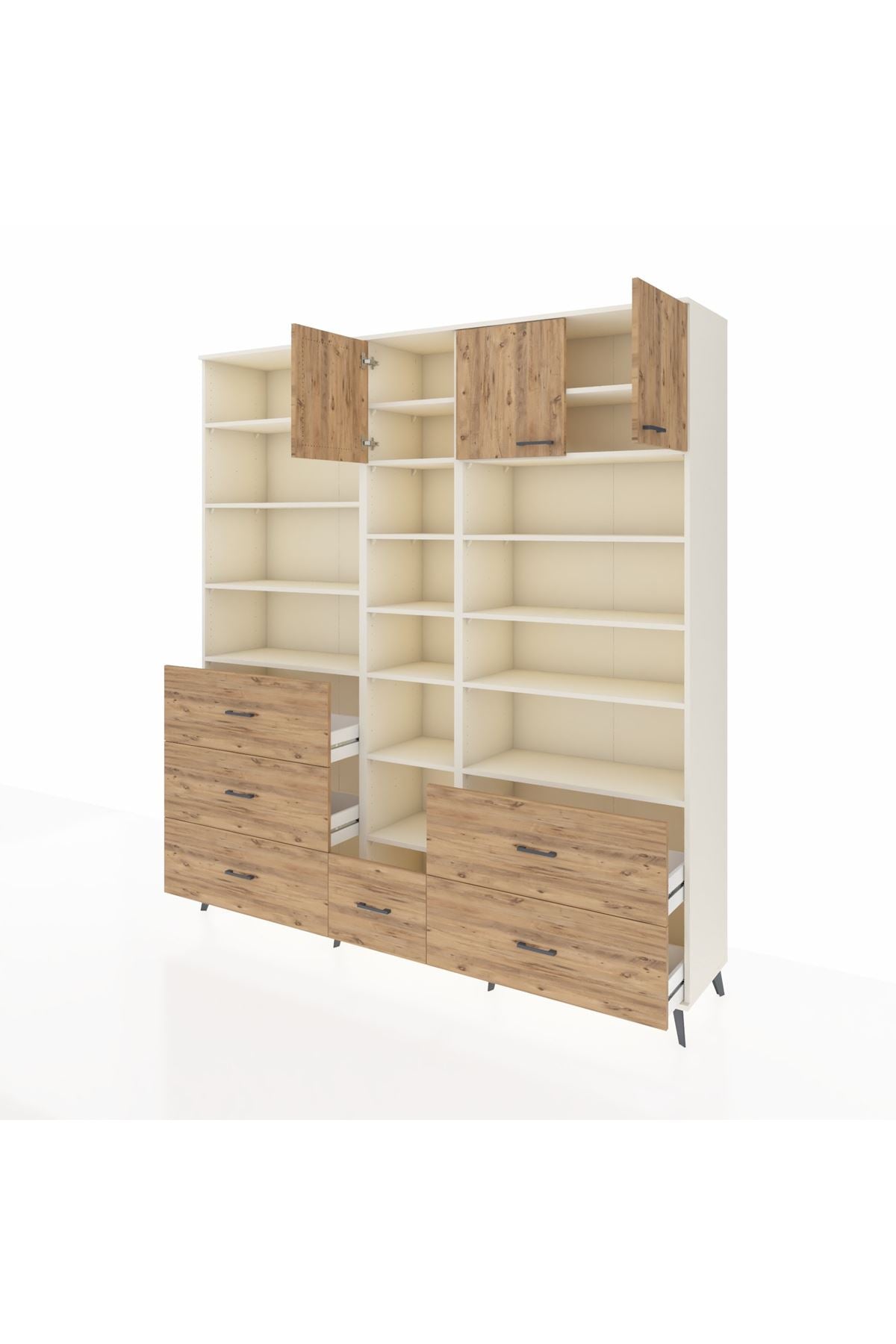 Hyperion Dolap 17 Raflı 6 Çekmeceli 3 Kapaklı 220x44x243 Aytaşı-Çam/Çam