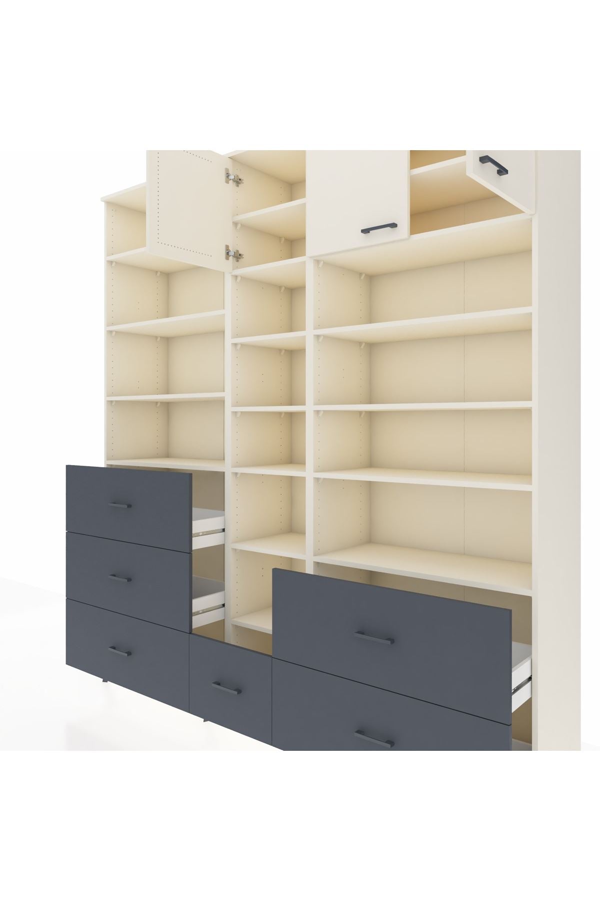 Hyperion Dolap 17 Raflı 6 Çekmeceli 3 Kapaklı 220x44x243 Aytaşı-Aytaşı/Antrasit