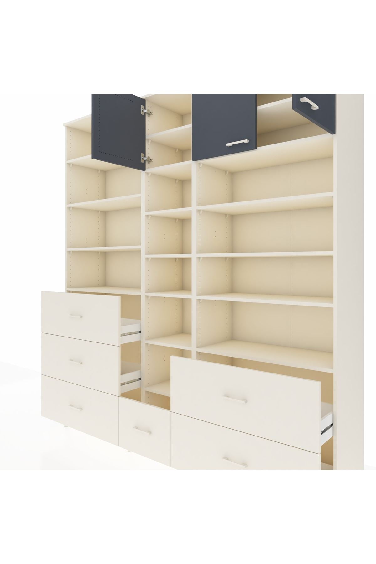 Hyperion Dolap 17 Raflı 6 Çekmeceli 3 Kapaklı 220x44x243 Aytaşı-Antrasit/Aytaşı