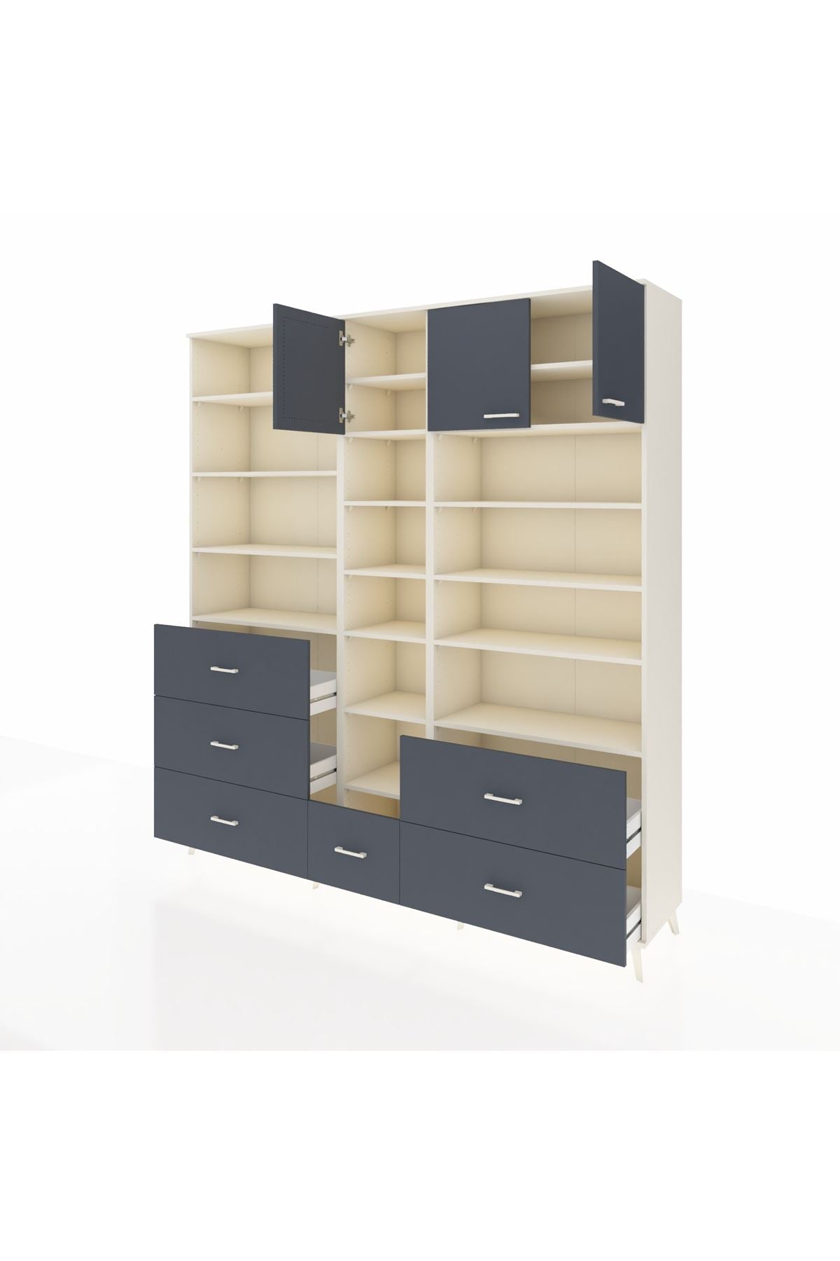 Hyperion Dolap 17 Raflı 6 Çekmeceli 3 Kapaklı 220x44x243 Aytaşı-Antrasit/Antrasit