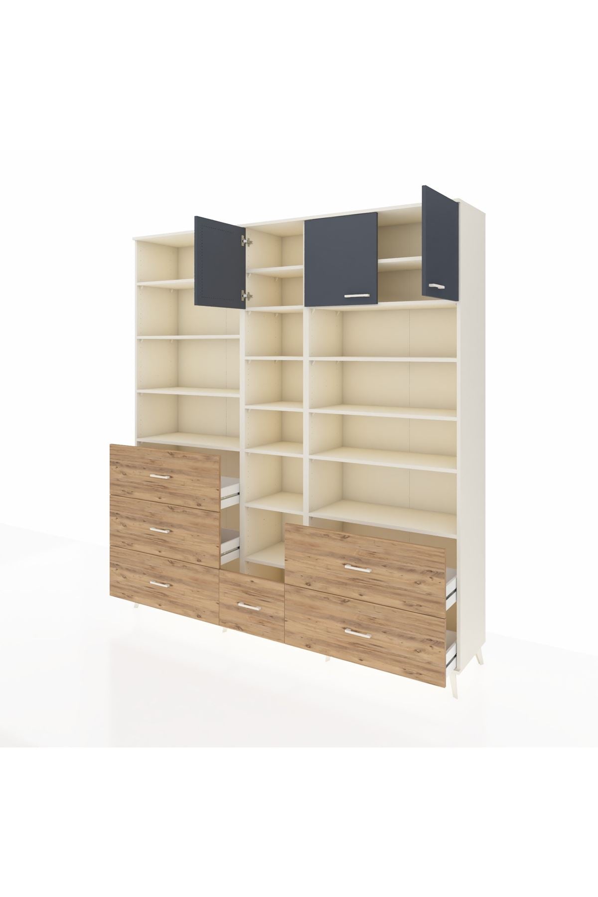 Hyperion Dolap 17 Raflı 6 Çekmeceli 3 Kapaklı 220x44x243 Aytaşı-Antrasit/Çam