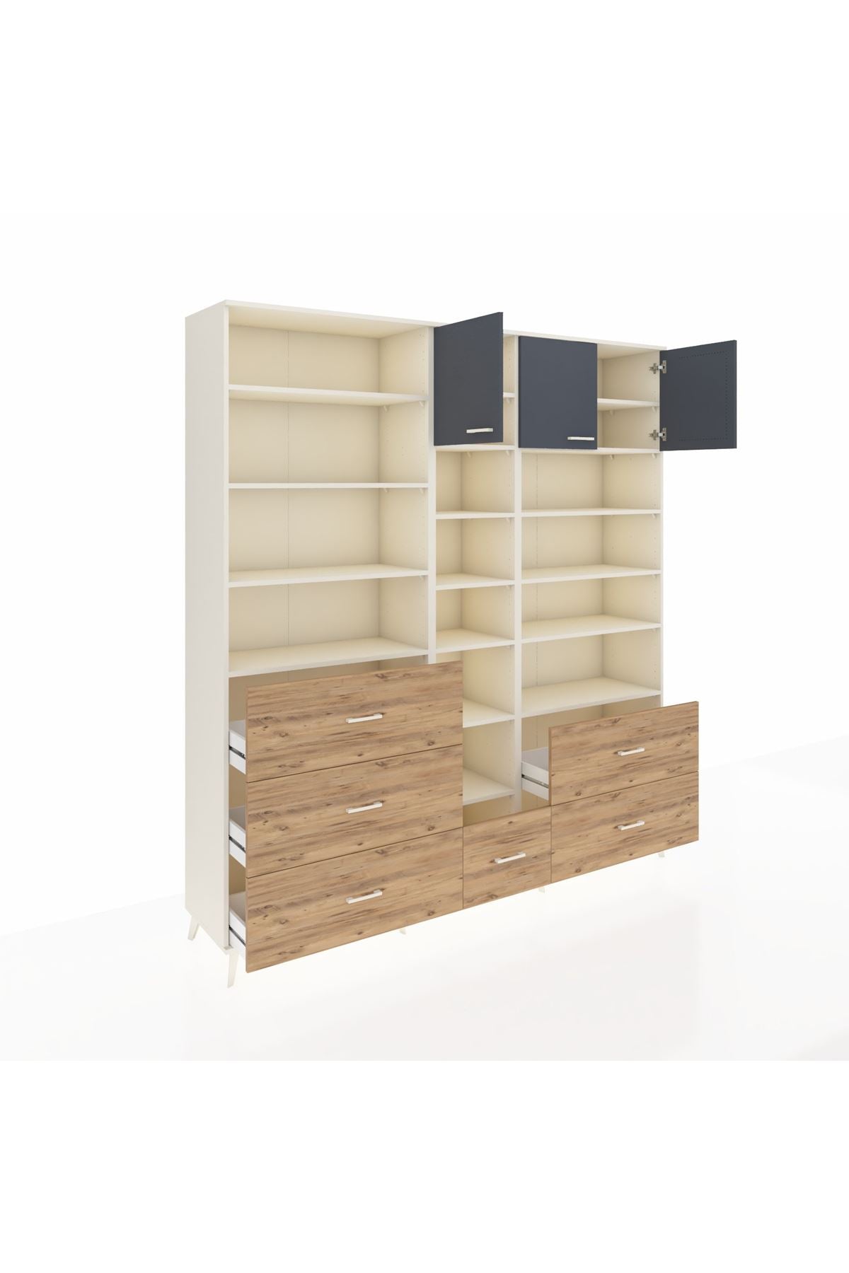 Hyperion Dolap 17 Raflı 6 Çekmeceli 3 Kapaklı 220x44x243 Aytaşı-Antrasit/Çam